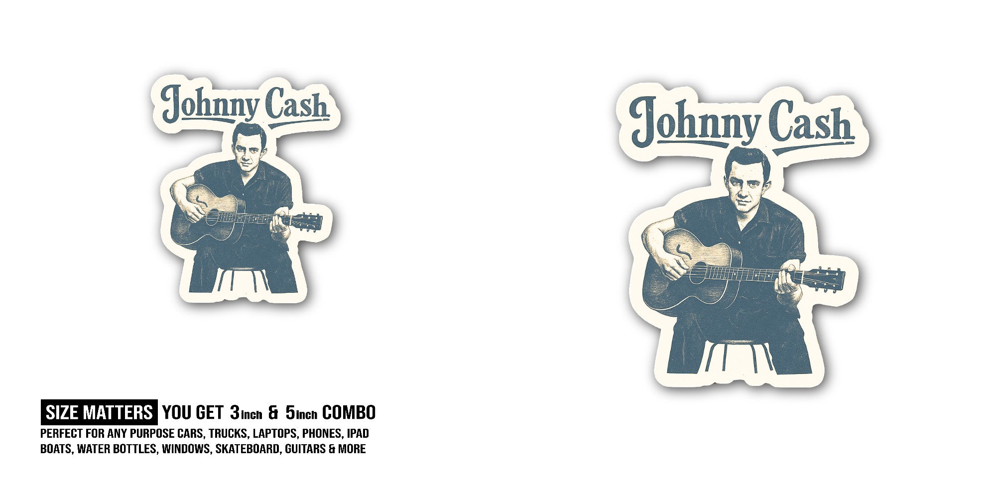 Man Playing Guitar Sticker, Waterproof Vinyl Decal Sticker Indoor Or Outdoor 2 (Pieces) 3" and 5"