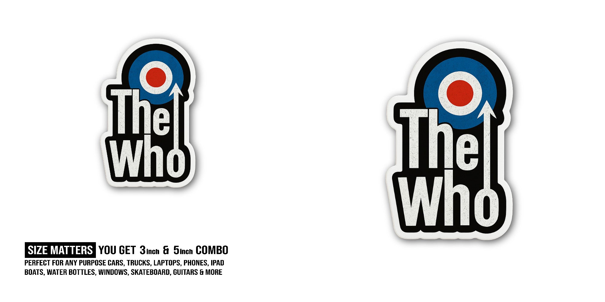 The Who Target Sticker, Waterproof Vinyl Decal Sticker Indoor Or Outdoor 2 (Pieces) 3" and 5"
