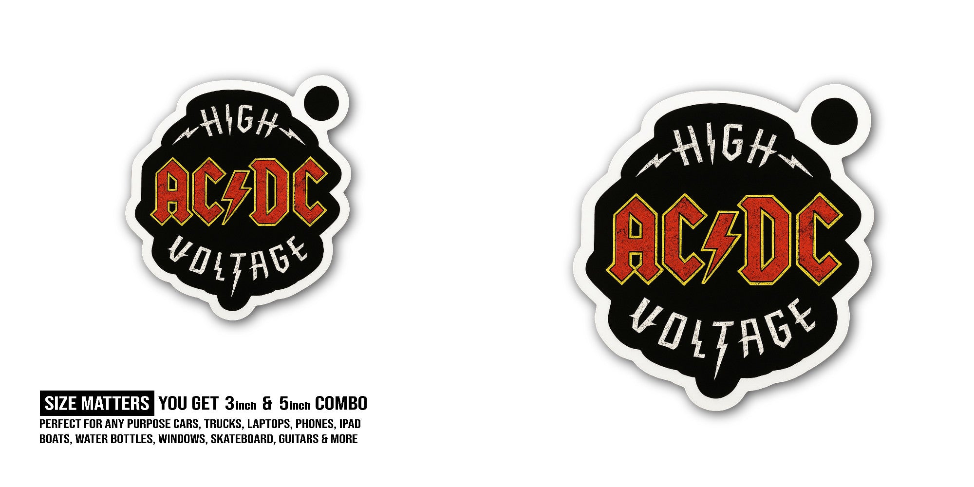 AC/DC High Voltage Sticker, Waterproof Vinyl Decal Sticker Indoor Or Outdoor 2 (Pieces) 3" and 5"