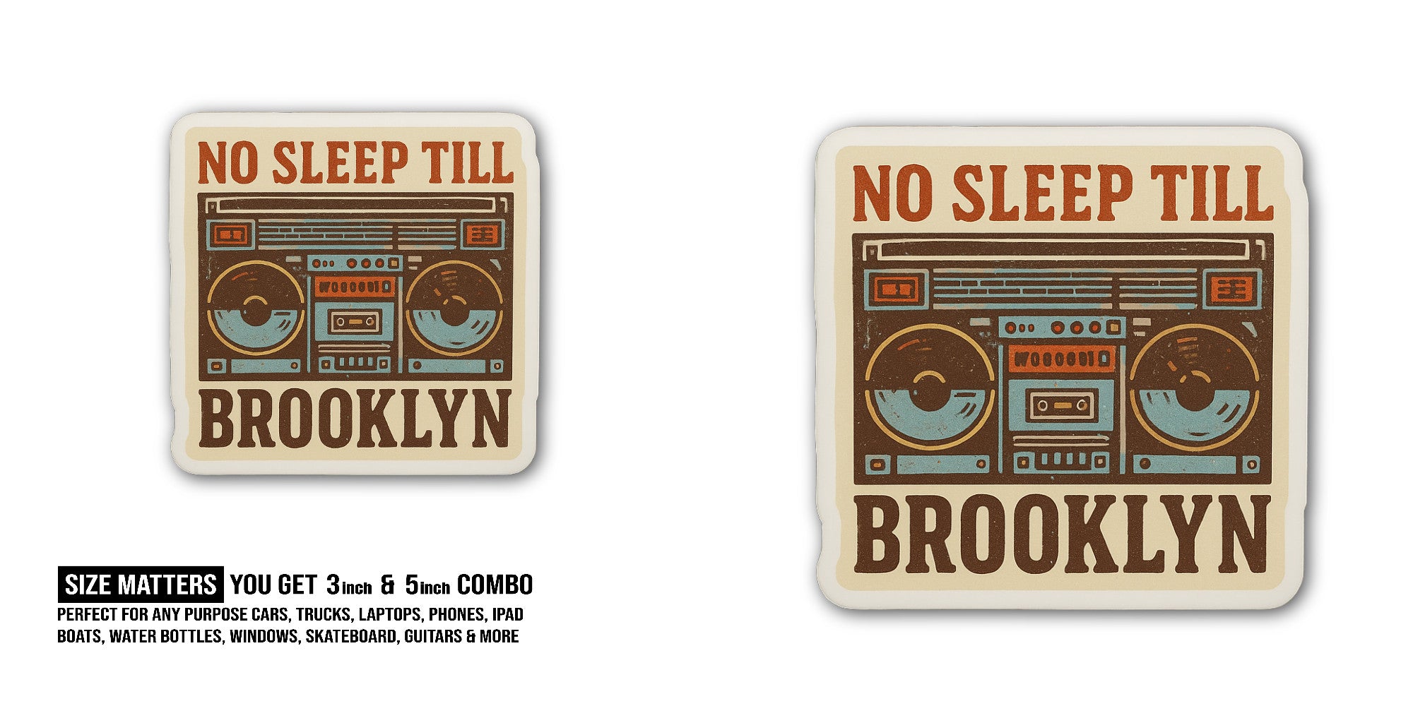 NO Sleep Till Sticker, Waterproof Vinyl Decal Sticker Indoor Or Outdoor 2 (Pieces) 3" and 5"