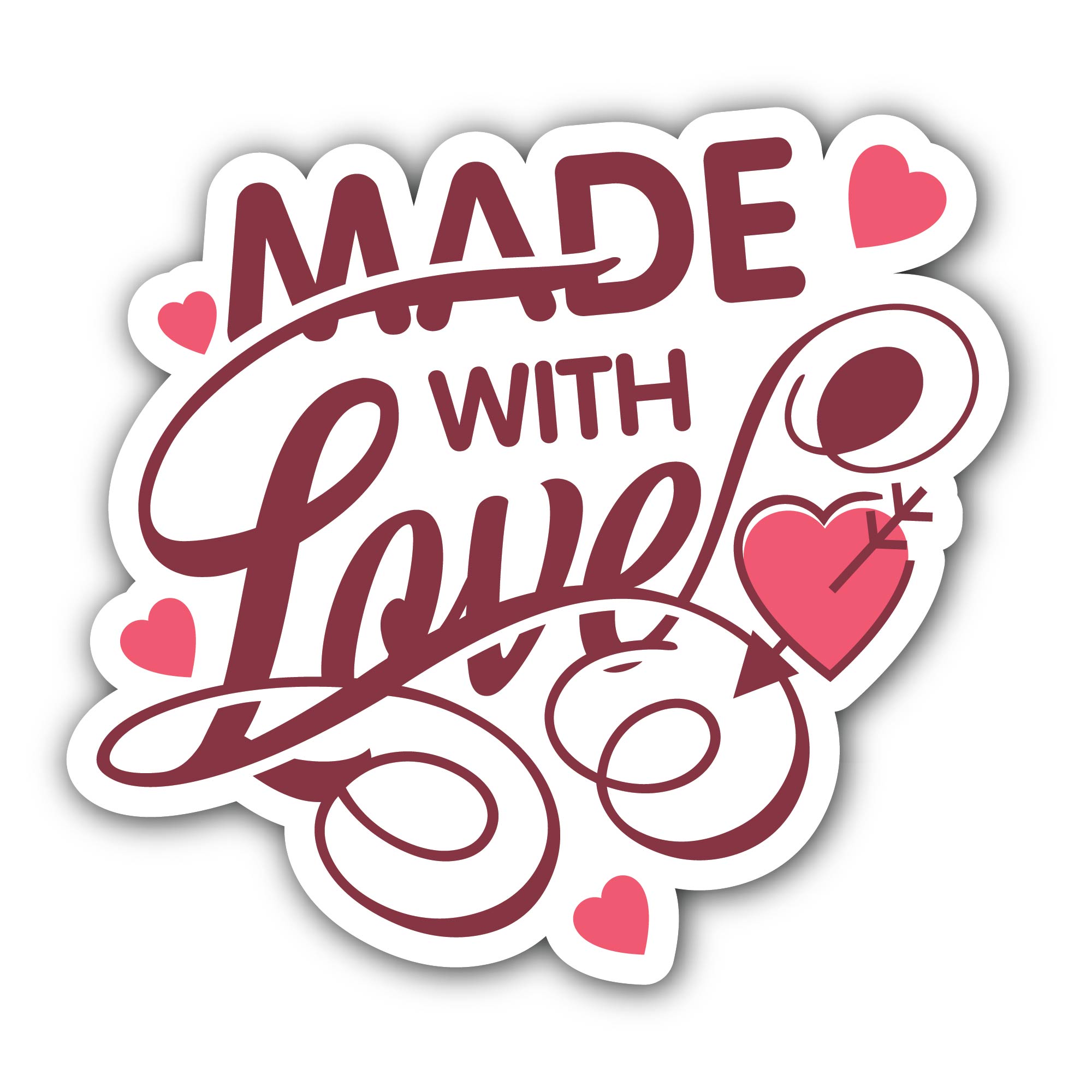 Made with Love Sticker, Waterproof Vinyl Decal Sticker Indoor Or Outdoor 2 (Pieces) 3" and 5"