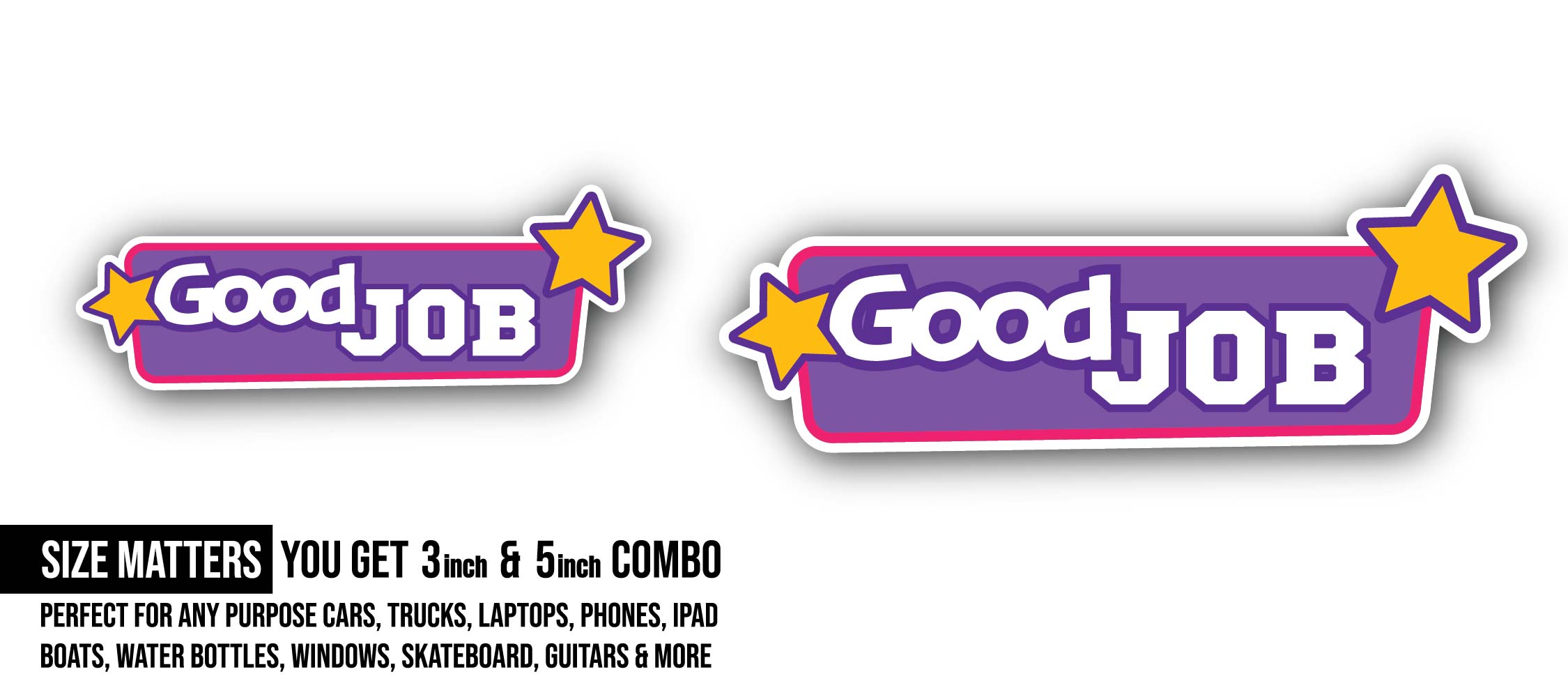 Stars and Good Job Text Sticker, Waterproof Vinyl Decal Sticker Indoor Or Outdoor 2 (Pieces) 3" and 5"