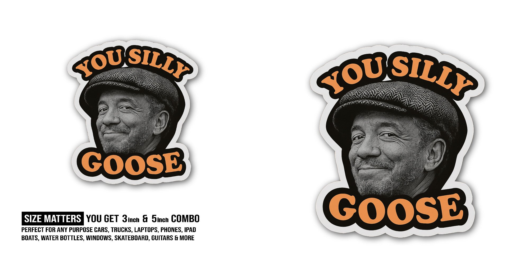 You Silly Goose Sticker, Waterproof Vinyl Decal Sticker Indoor Or Outdoor 2 (Pieces) 3" and 5"