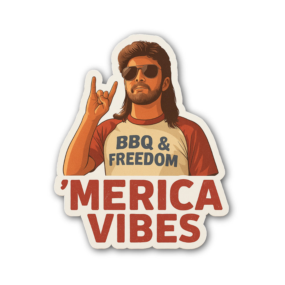 Merica Vibes Sticker, Waterproof Vinyl Decal Sticker Indoor Or Outdoor 2 (Pieces) 3" and 5"