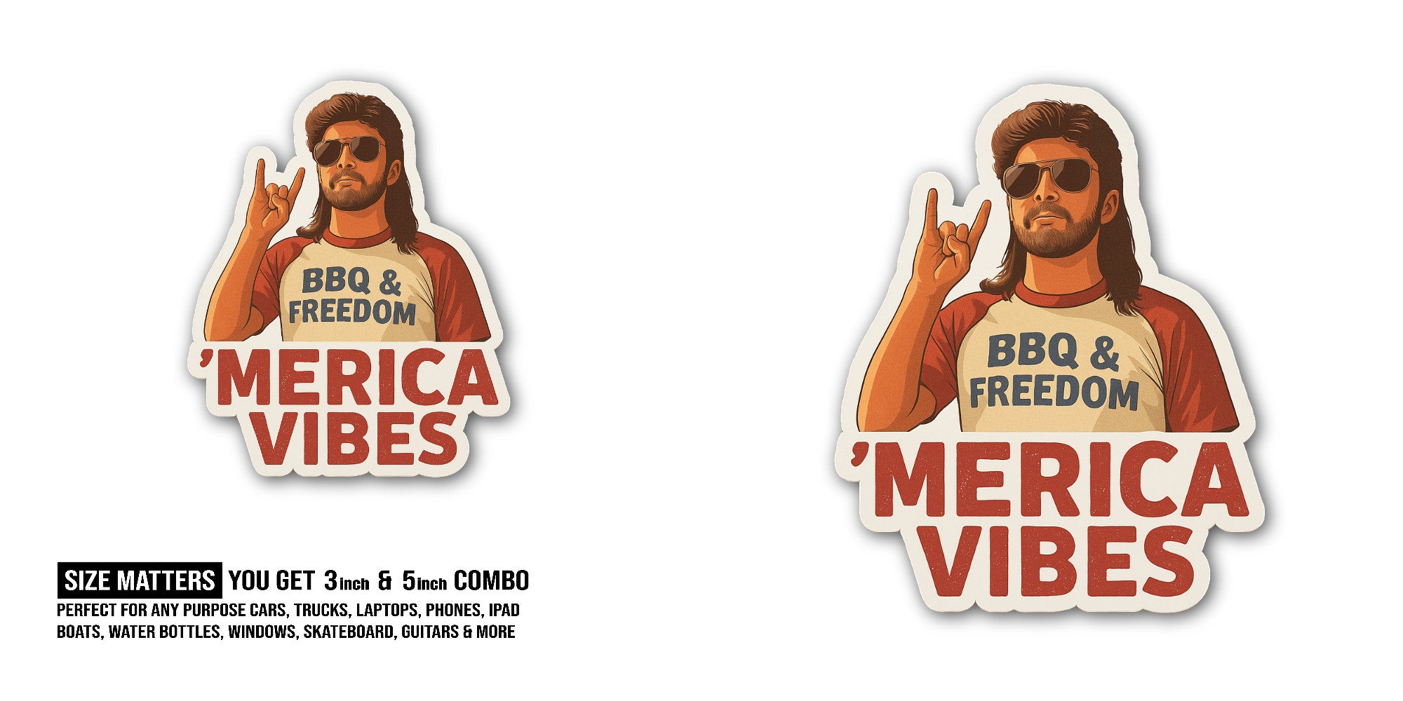 Merica Vibes Sticker, Waterproof Vinyl Decal Sticker Indoor Or Outdoor 2 (Pieces) 3" and 5"