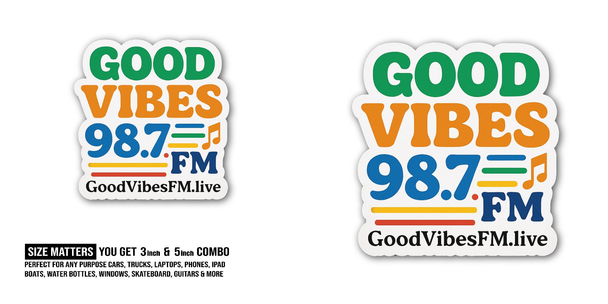 G00D Vibes Sticker, Waterproof Vinyl Decal Sticker Indoor Or Outdoor 2 (Pieces) 3" and 5"