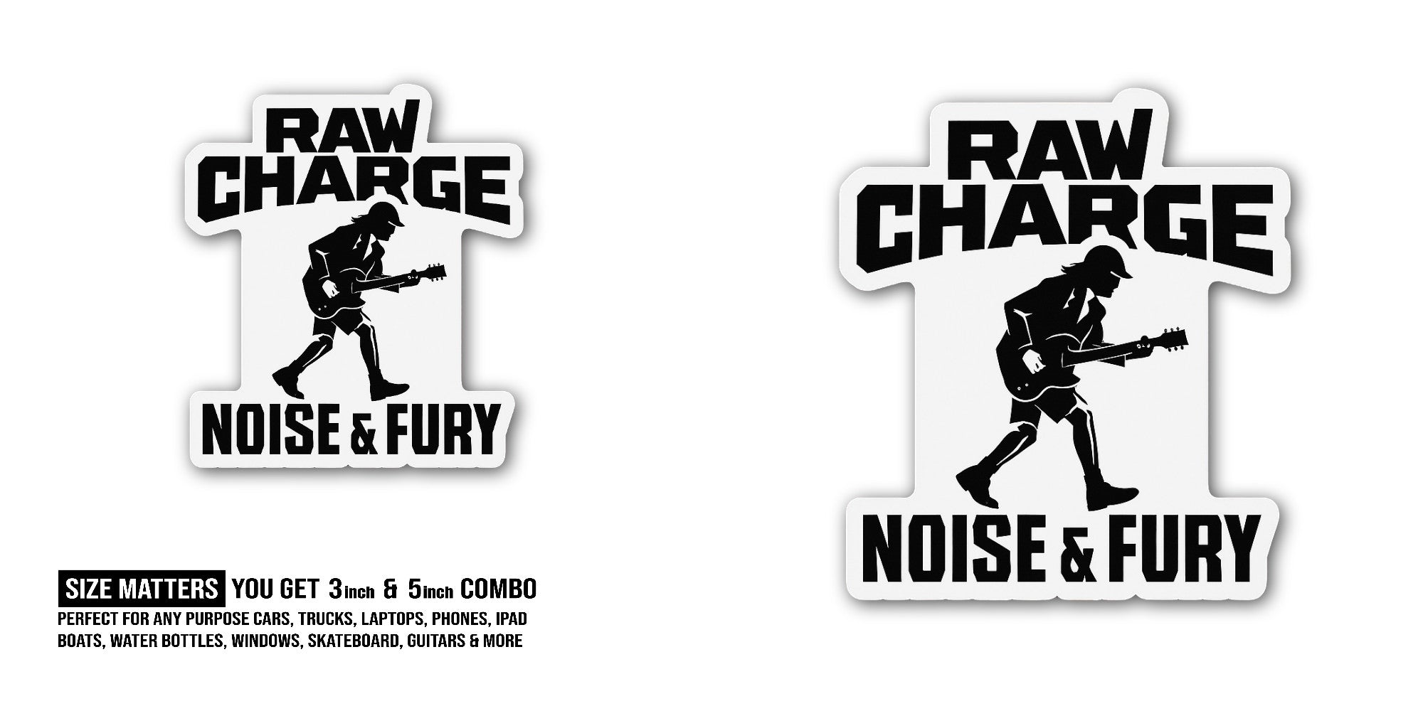 RAW Charge Noise & Fury Sticker, Waterproof Vinyl Decal Sticker Indoor Or Outdoor 2 (Pieces) 3" and 5"