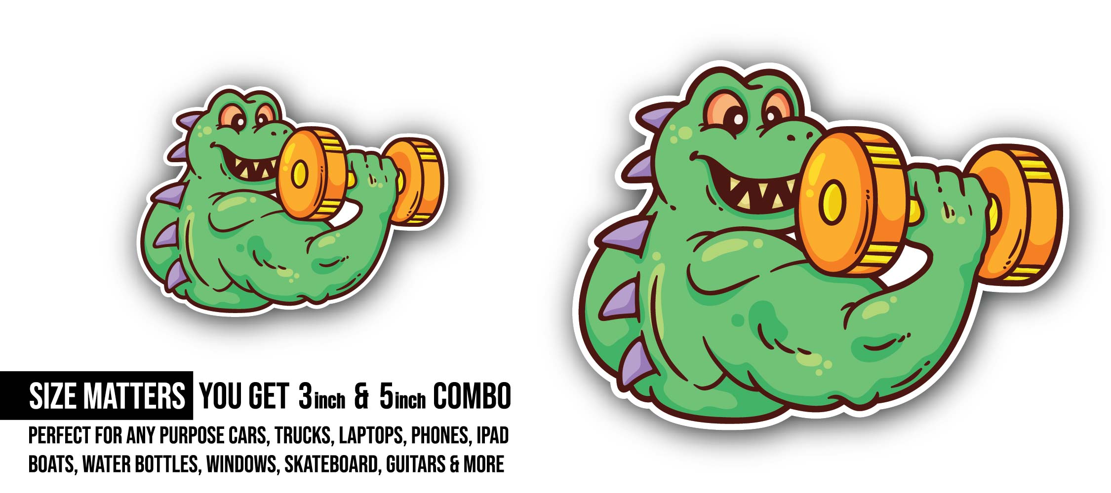 Crocodile Fitness Sticker, Waterproof Vinyl Decal Sticker Indoor Or Outdoor 2 (Pieces) 3" and 5"
