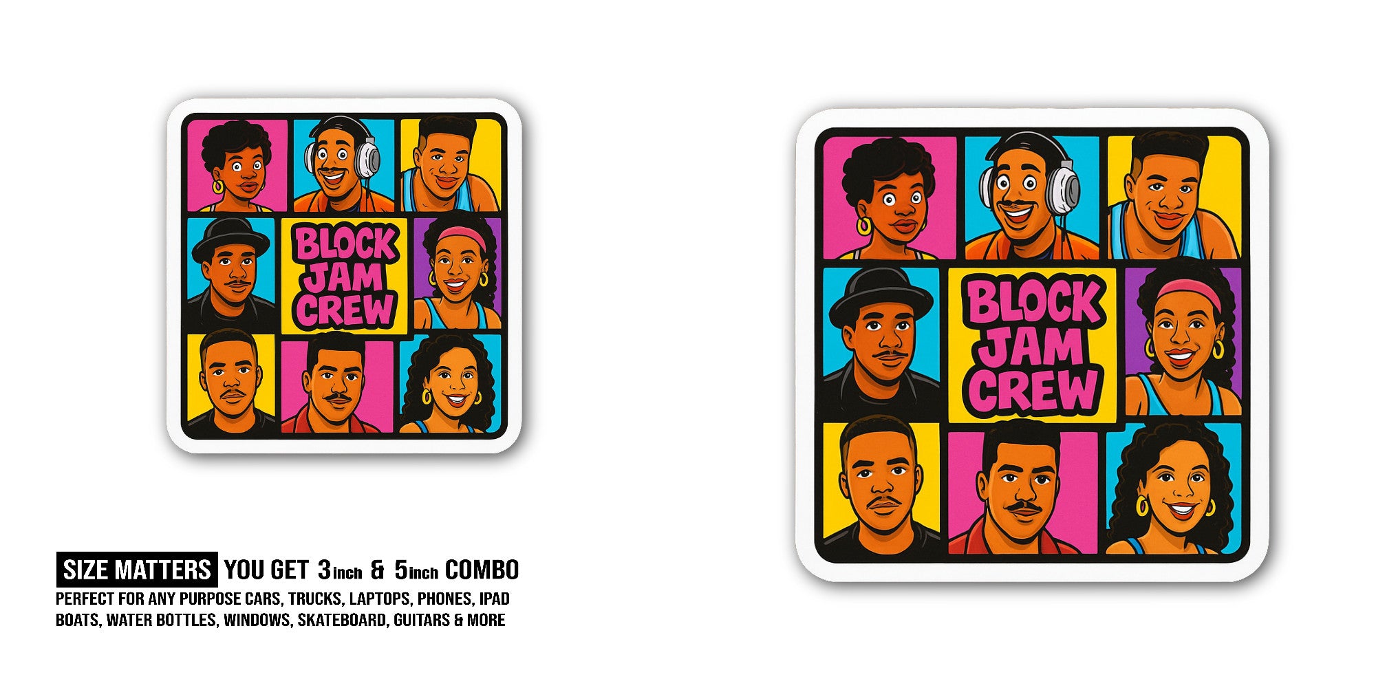 Block JAM Crew Sticker, Waterproof Vinyl Decal Sticker Indoor Or Outdoor 2 (Pieces) 3" and 5"