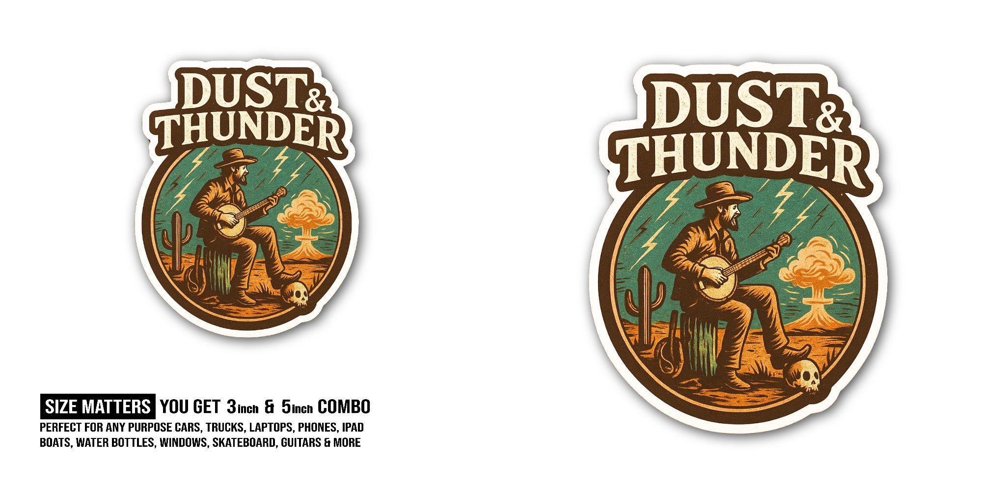 DUST& Thunder Sticker, Waterproof Vinyl Decal Sticker Indoor Or Outdoor 2 (Pieces) 3" and 5"