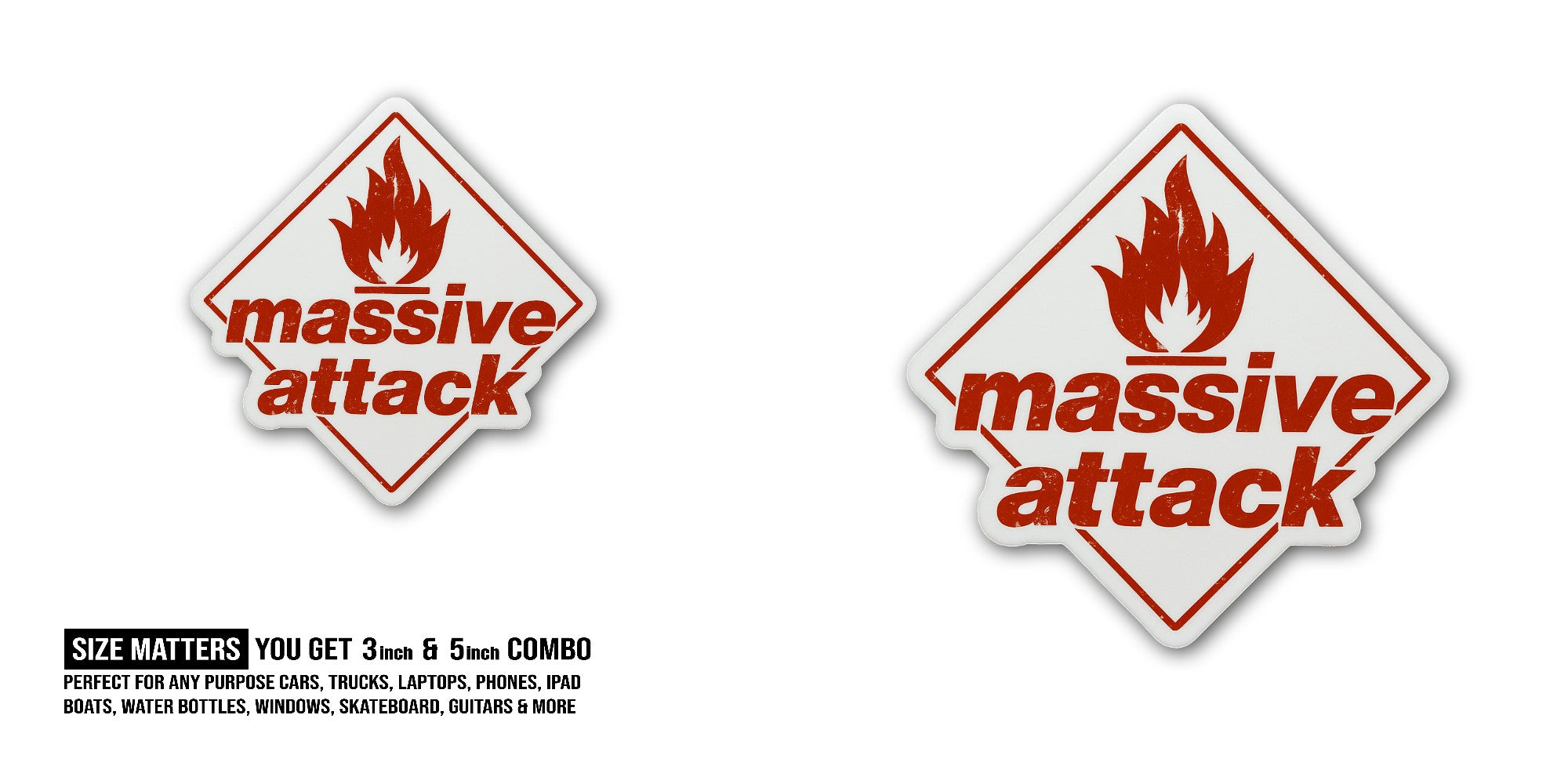 Massive Attack Sticker, Waterproof Vinyl Decal Sticker Indoor Or Outdoor 2 (Pieces) 3" and 5"