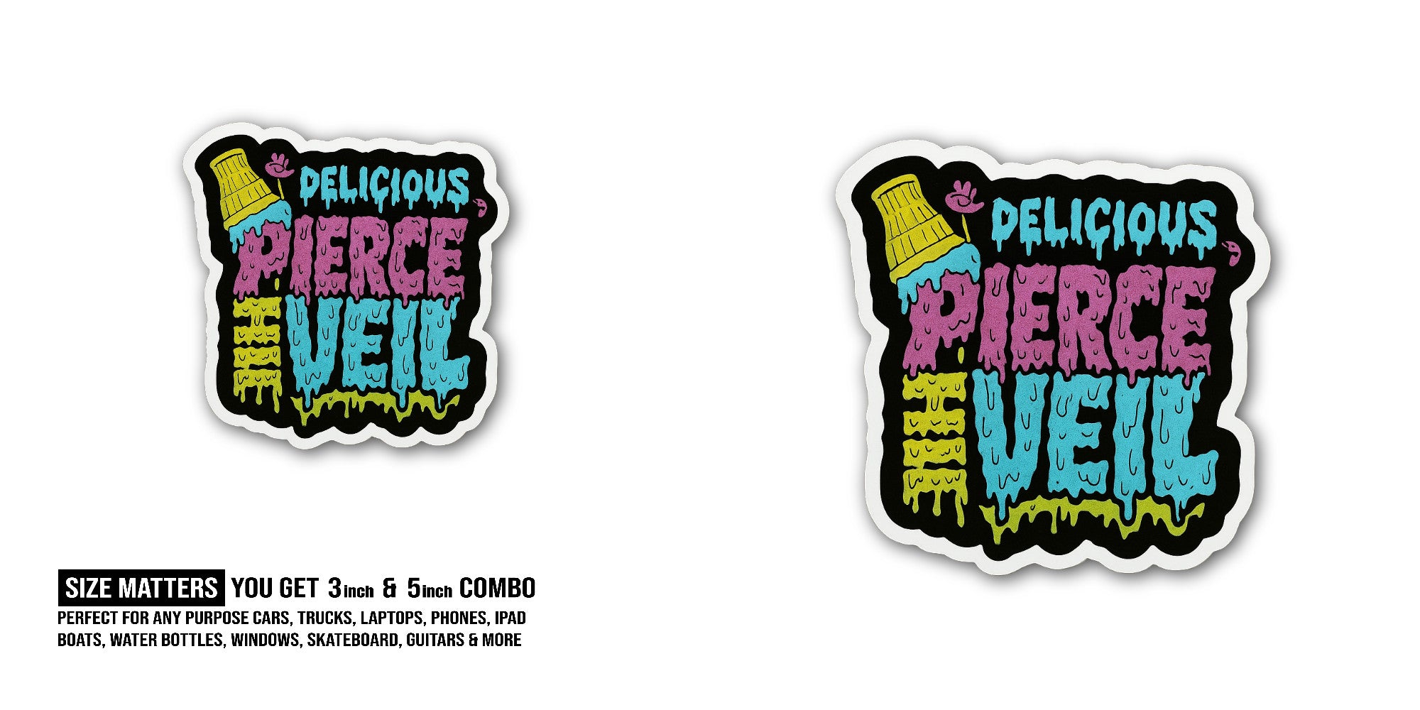 Pierce the Veil Sticker, Waterproof Vinyl Decal Sticker Indoor Or Outdoor 2 (Pieces) 3" and 5"