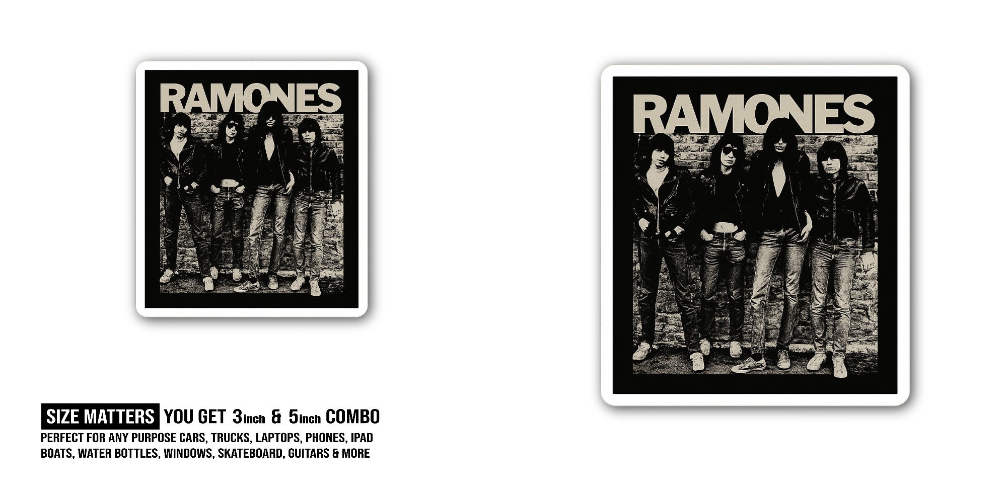 Ramones Sticker, Waterproof Vinyl Decal Sticker Indoor Or Outdoor 2 (Pieces) 3" and 5"