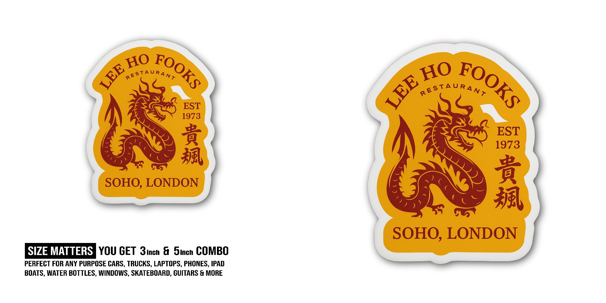LEE HO FOOKS Restaurant Sticker, Waterproof Vinyl Decal Sticker Indoor Or Outdoor 2 (Pieces) 3" and 5"