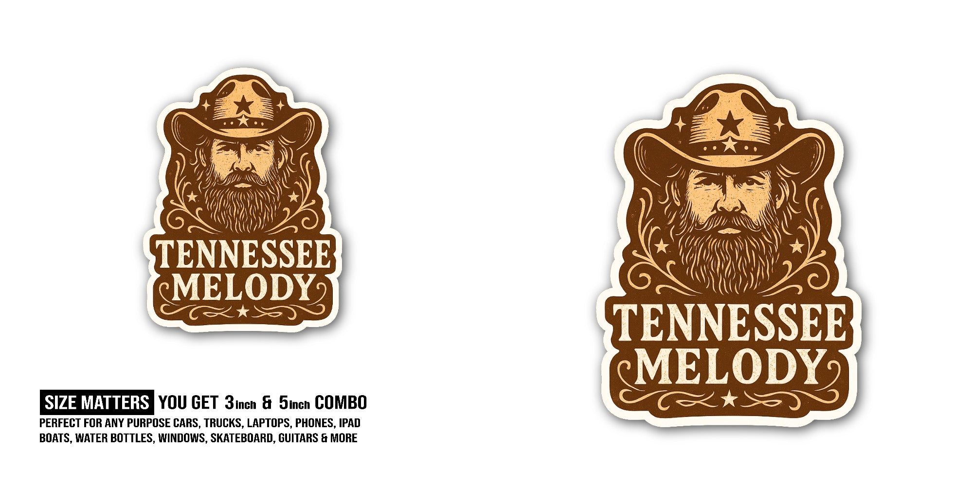 Tennessee Melody Sticker, Waterproof Vinyl Decal Sticker Indoor Or Outdoor 2 (Pieces) 3" and 5"