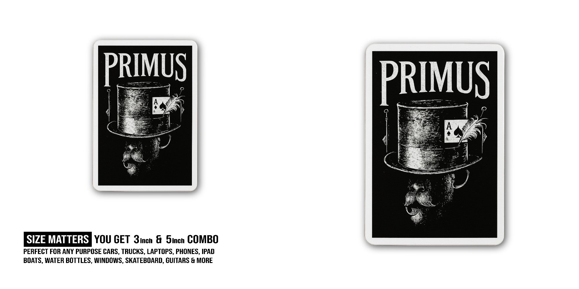 PRIMUS Sticker, Waterproof Vinyl Decal Sticker Indoor Or Outdoor 2 (Pieces) 3" and 5"