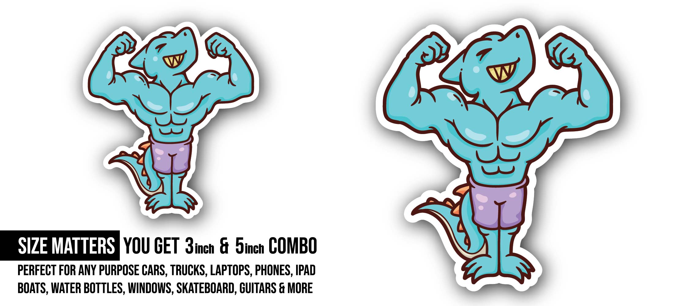 Gym Shark Sticker, Waterproof Vinyl Decal Sticker Indoor Or Outdoor 2 (Pieces) 3" and 5"
