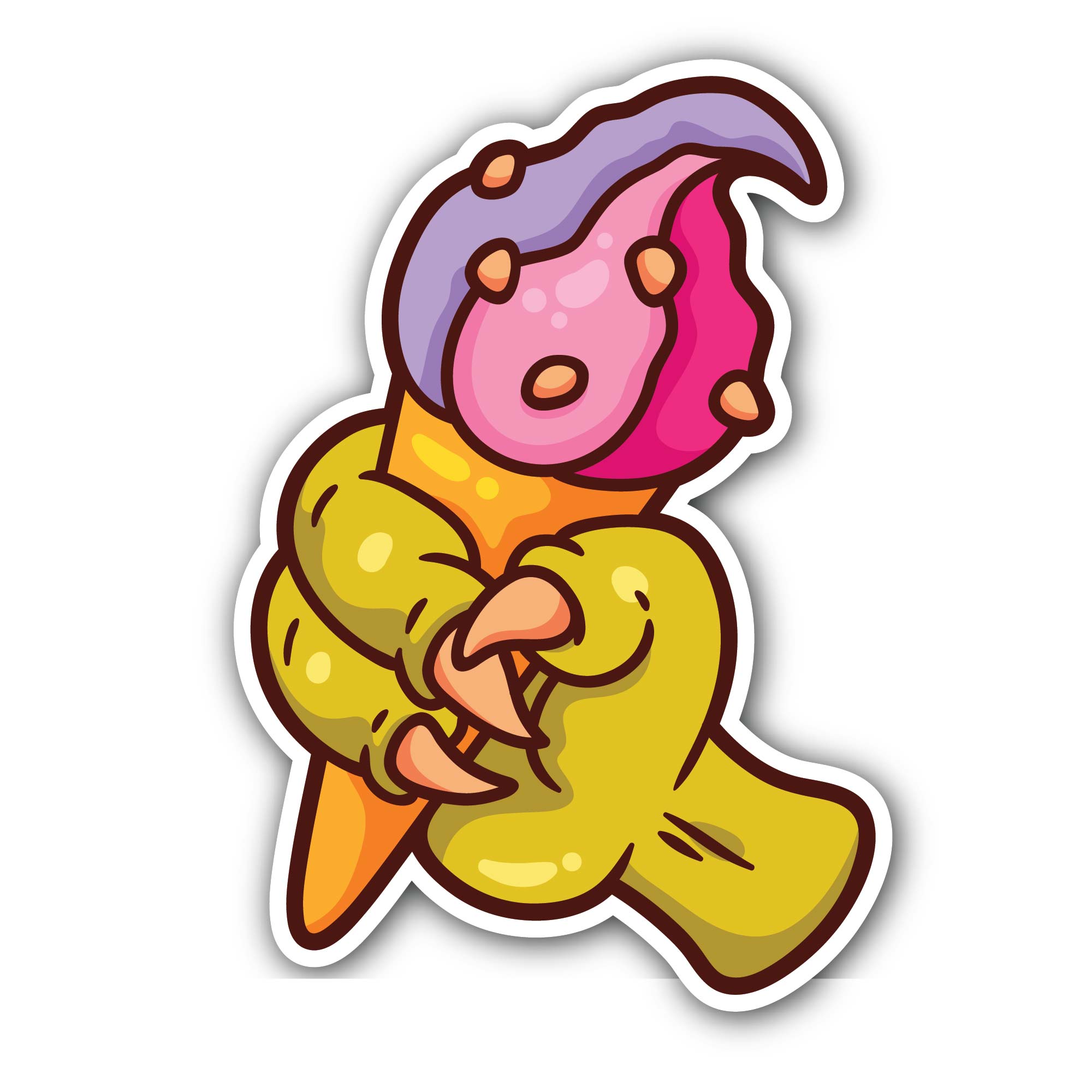 Dinosaur Hand with Ice Cream Sticker, Waterproof Vinyl Decal Sticker Indoor Or Outdoor 2 (Pieces) 3" and 5"