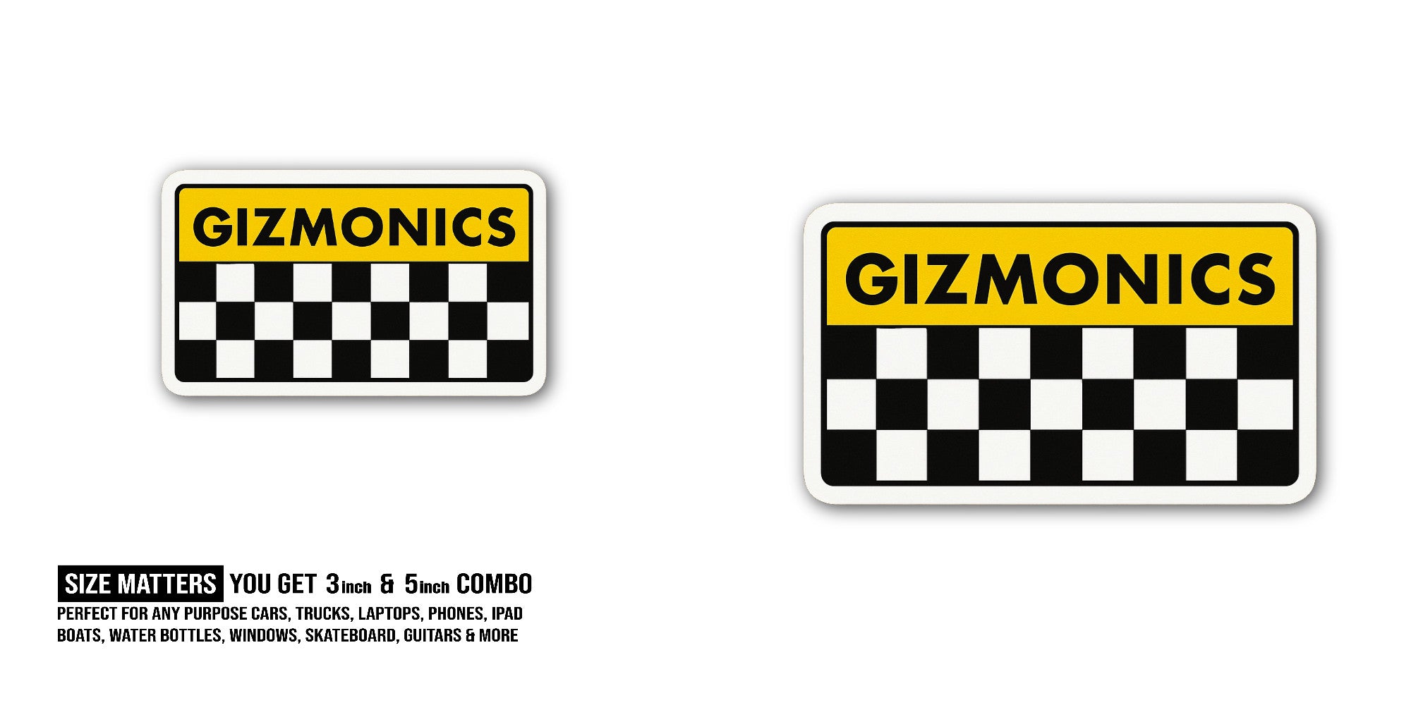 GIZM0NICS Sticker, Waterproof Vinyl Decal Sticker Indoor Or Outdoor 2 (Pieces) 3" and 5"