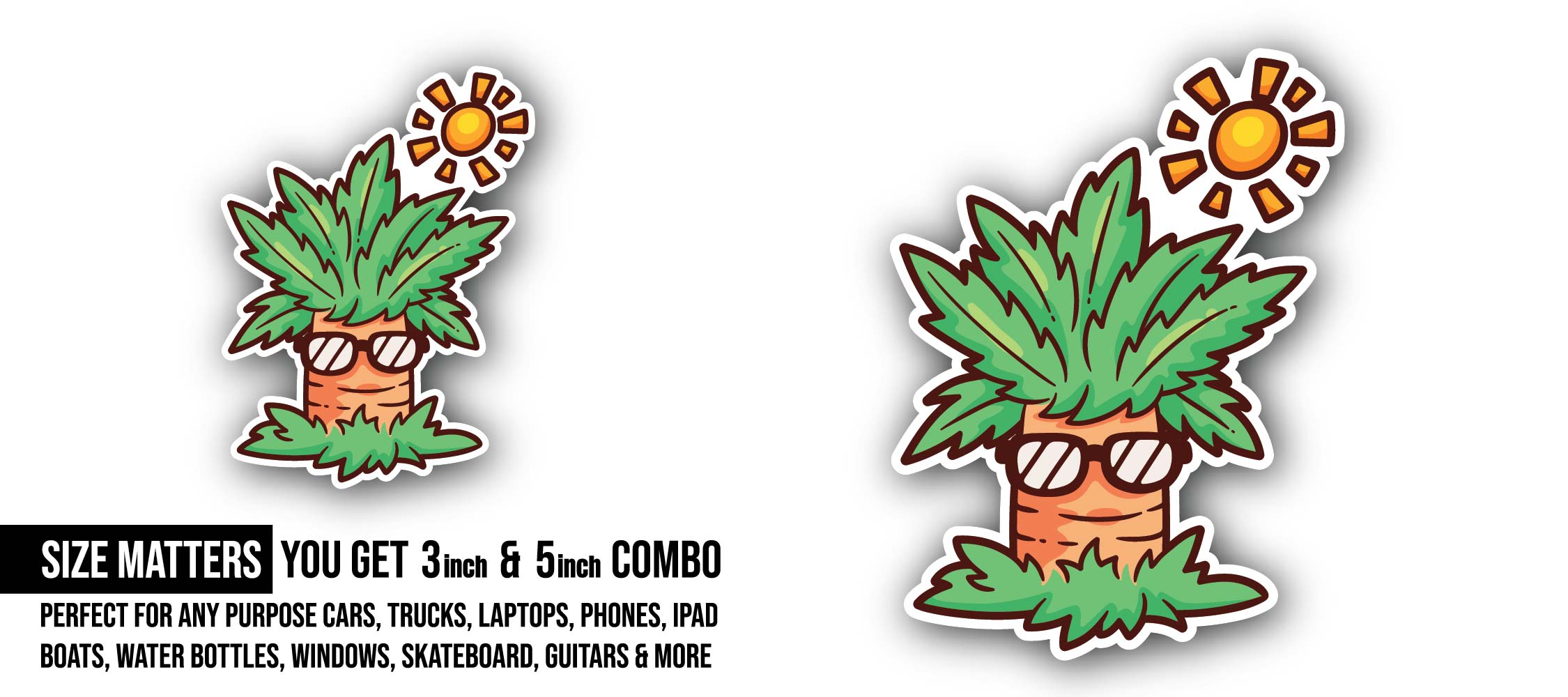 Palm Tree Sticker, Waterproof Vinyl Decal Sticker Indoor Or Outdoor 2 (Pieces) 3" and 5"