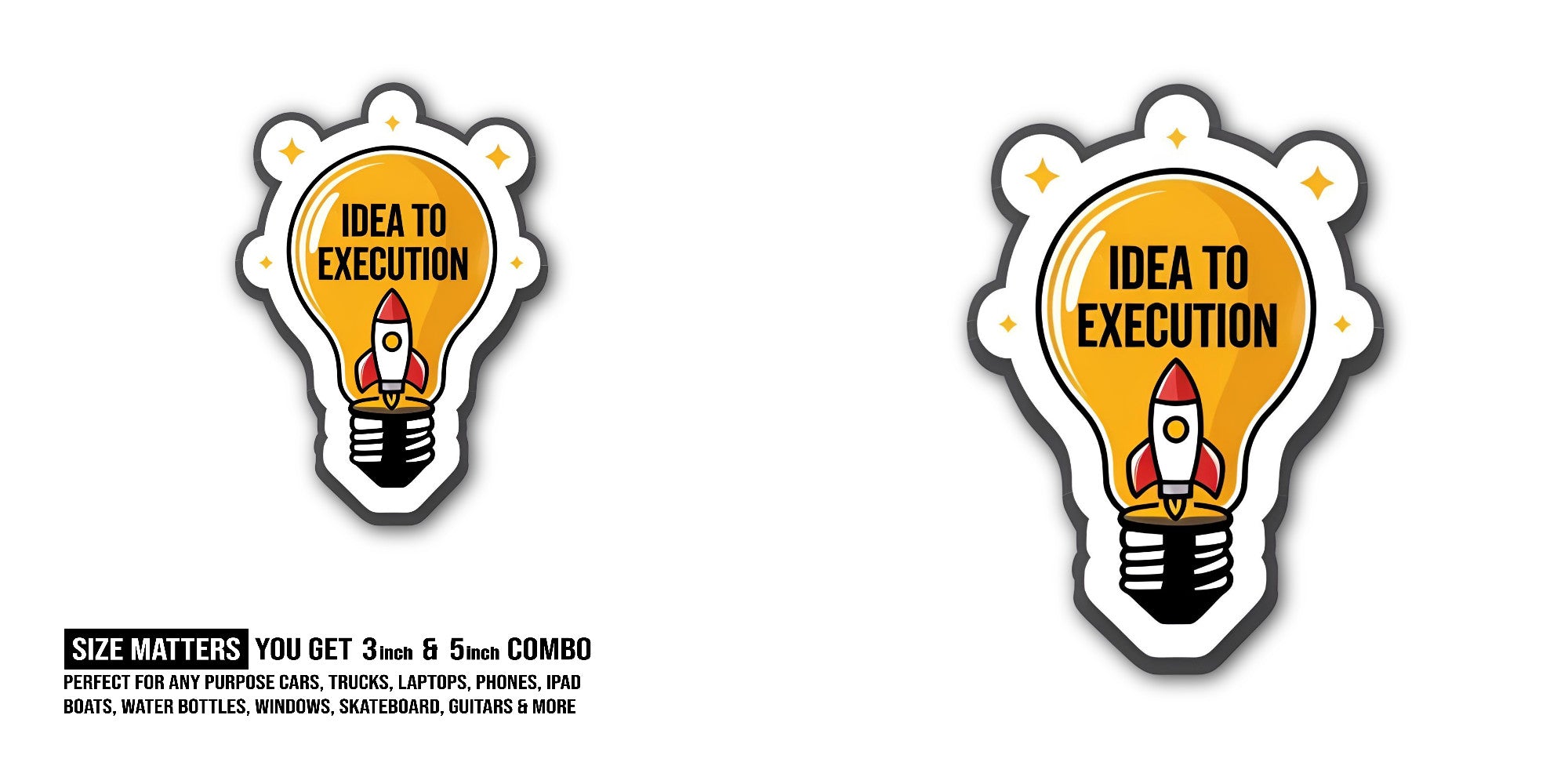 IDEA to Execution Sticker, Waterproof Vinyl Decal Sticker Indoor Or Outdoor 2 (Pieces) 3" and 5"