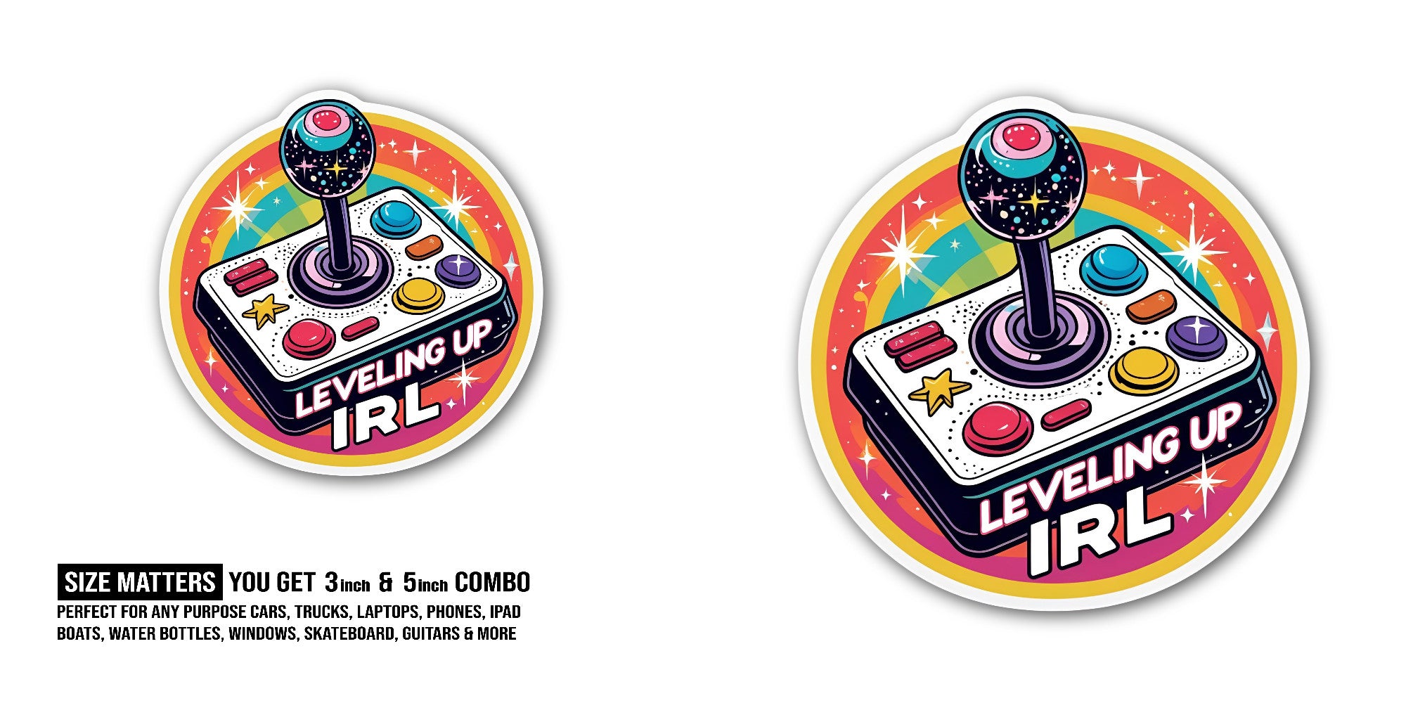Leveling UP IRL Sticker, Waterproof Vinyl Decal Sticker Indoor Or Outdoor 2 (Pieces) 3" and 5"