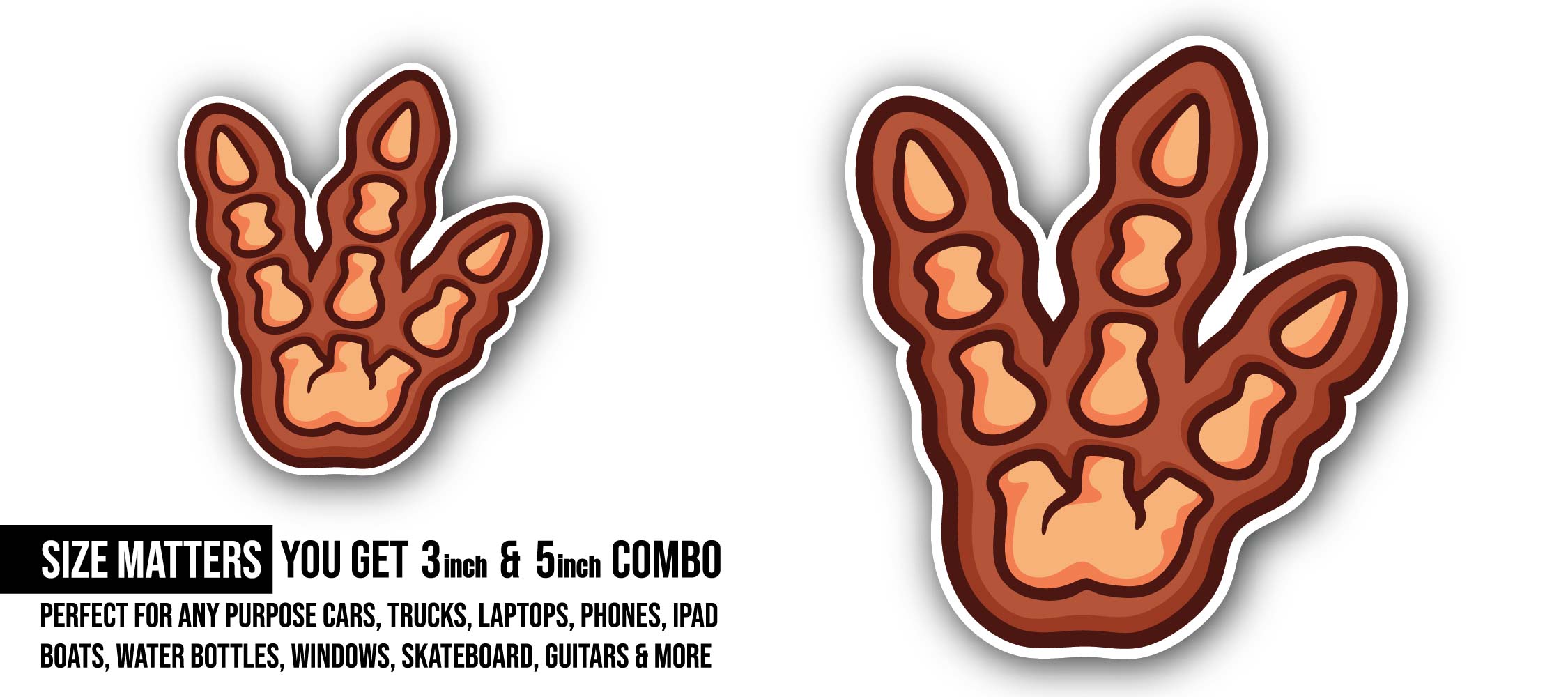 Dinosaur Footprint Sticker, Waterproof Vinyl Decal Sticker Indoor Or Outdoor 2 (Pieces) 3" and 5"