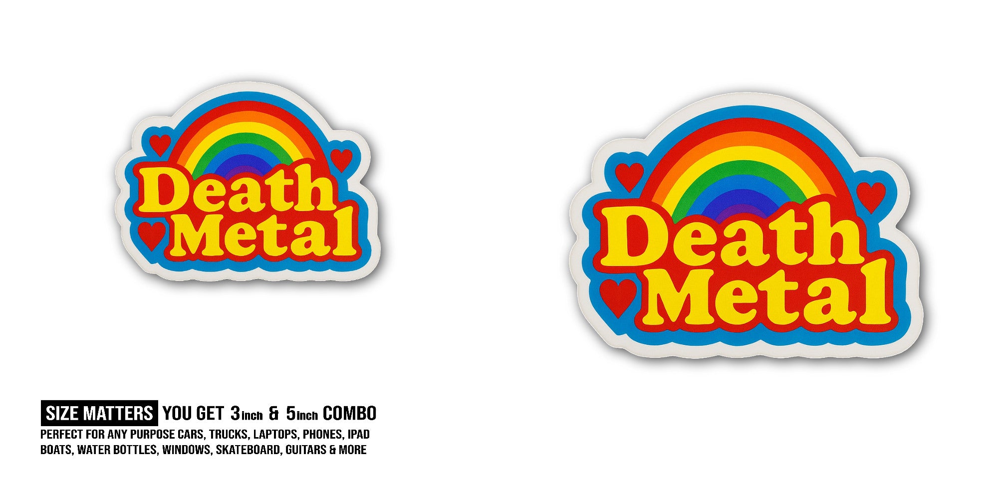Death Metal Sticker, Waterproof Vinyl Decal Sticker Indoor Or Outdoor 2 (Pieces) 3" and 5"