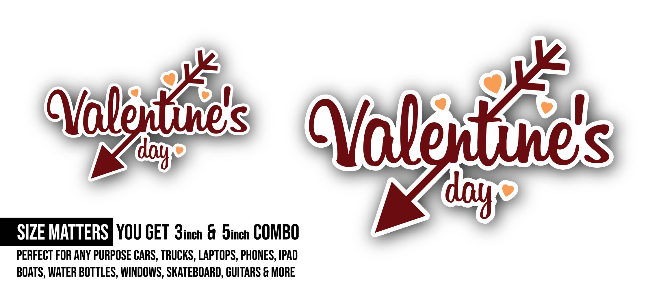 Valentine's Day Sticker, Waterproof Vinyl Decal Sticker Indoor Or Outdoor 2 (Pieces) 3" and 5"