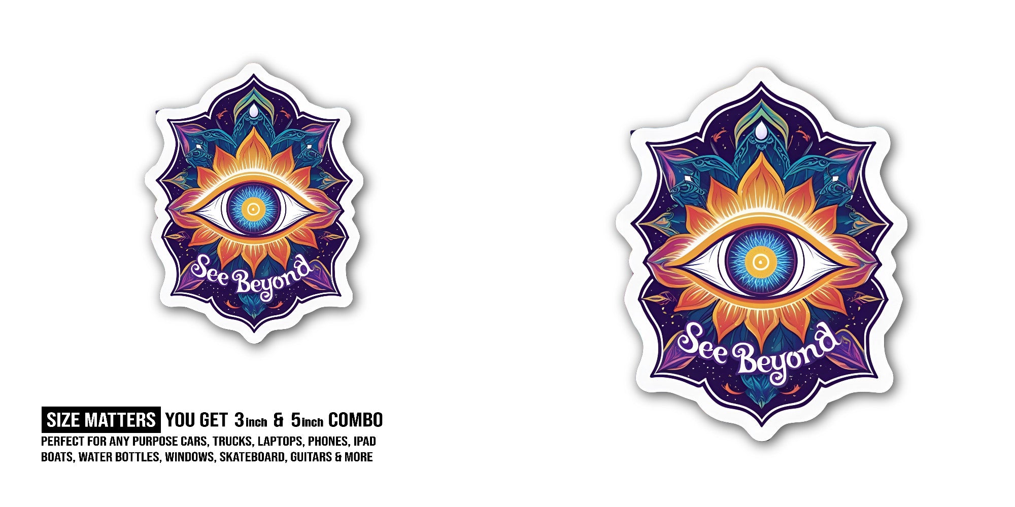 See Beyond Sticker, Waterproof Vinyl Decal Sticker Indoor Or Outdoor 2 (Pieces) 3" and 5"