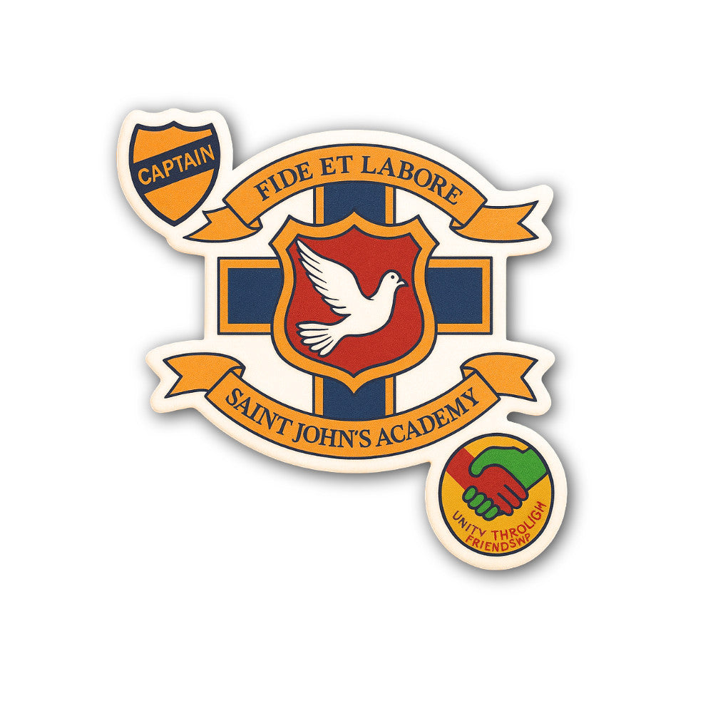 FIDE ET LABORE SAINT JOHN'S ACADEMY Sticker, Waterproof Vinyl Decal Sticker Indoor Or Outdoor 2 (Pieces) 3" and 5"