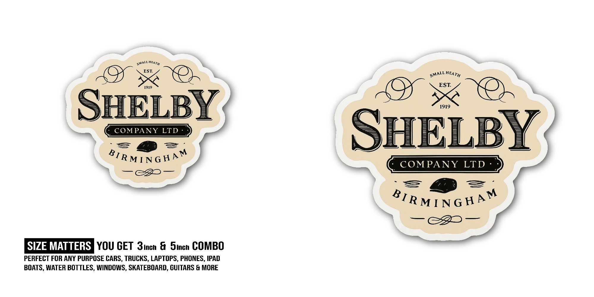 SH@ELBY Sticker, Waterproof Vinyl Decal Sticker Indoor Or Outdoor 2 (Pieces) 3" and 5"