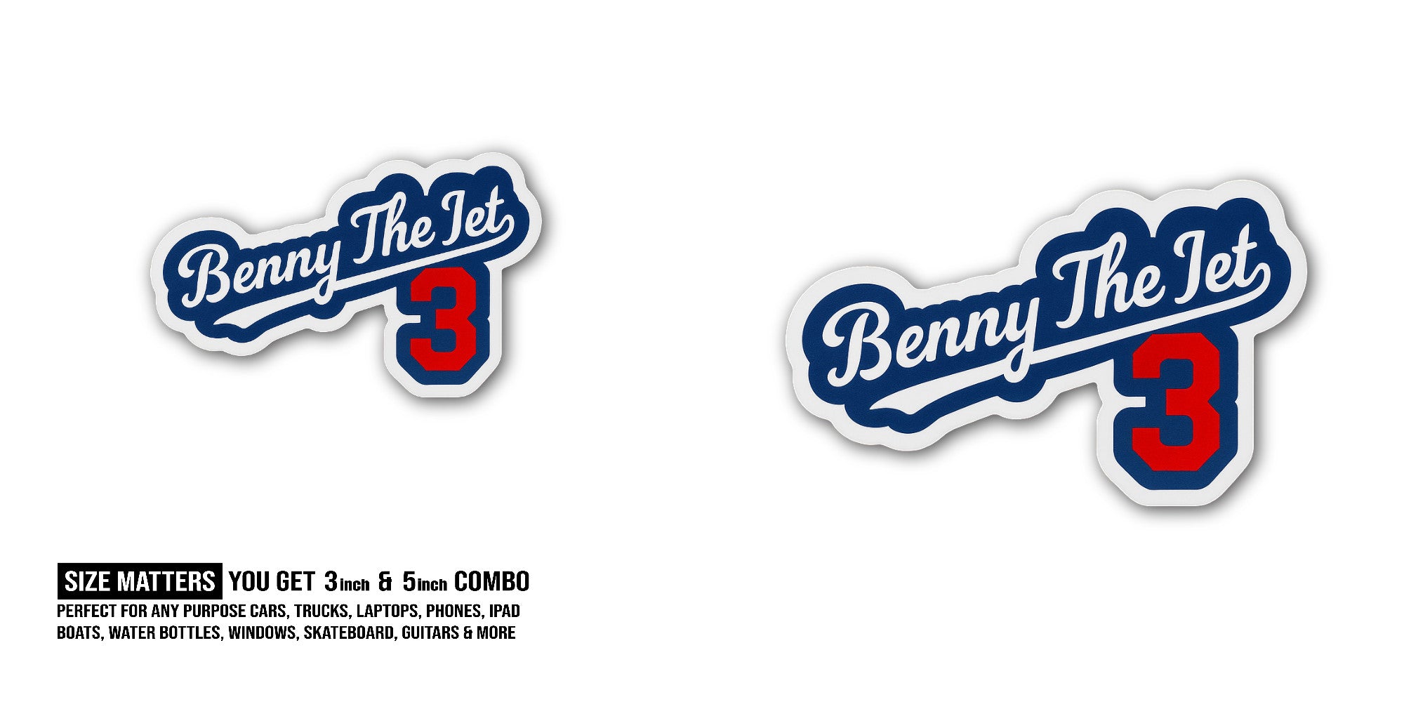 Benny The Jet 3 Sticker, Waterproof Vinyl Decal Sticker Indoor Or Outdoor 2 (Pieces) 3" and 5"