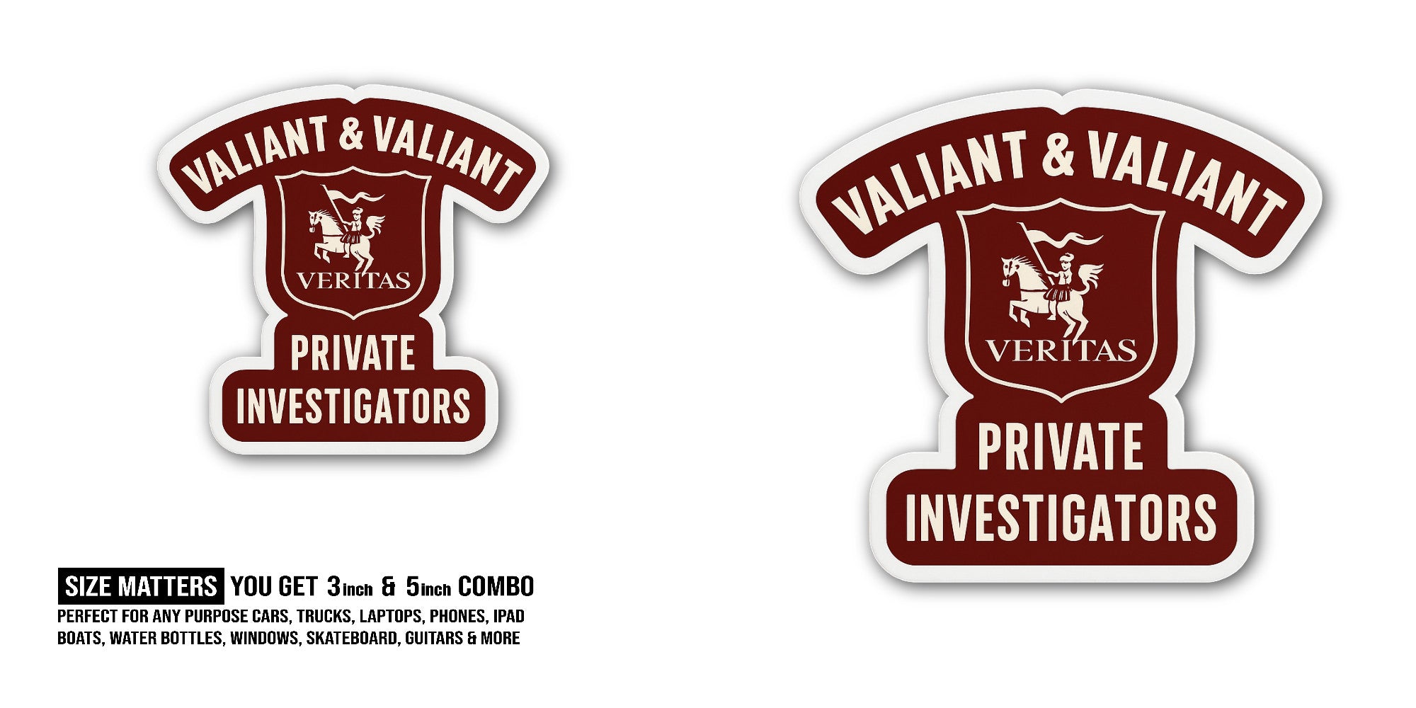 Valiant & Valiant Sticker, Waterproof Vinyl Decal Sticker Indoor Or Outdoor 2 (Pieces) 3" and 5"