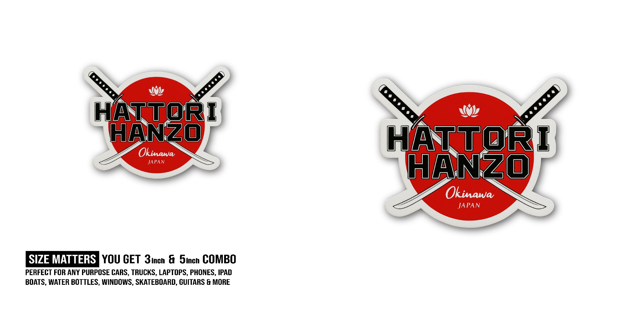 HATT0RI HANZ0 Sticker, Waterproof Vinyl Decal Sticker Indoor Or Outdoor 2 (Pieces) 3" and 5"