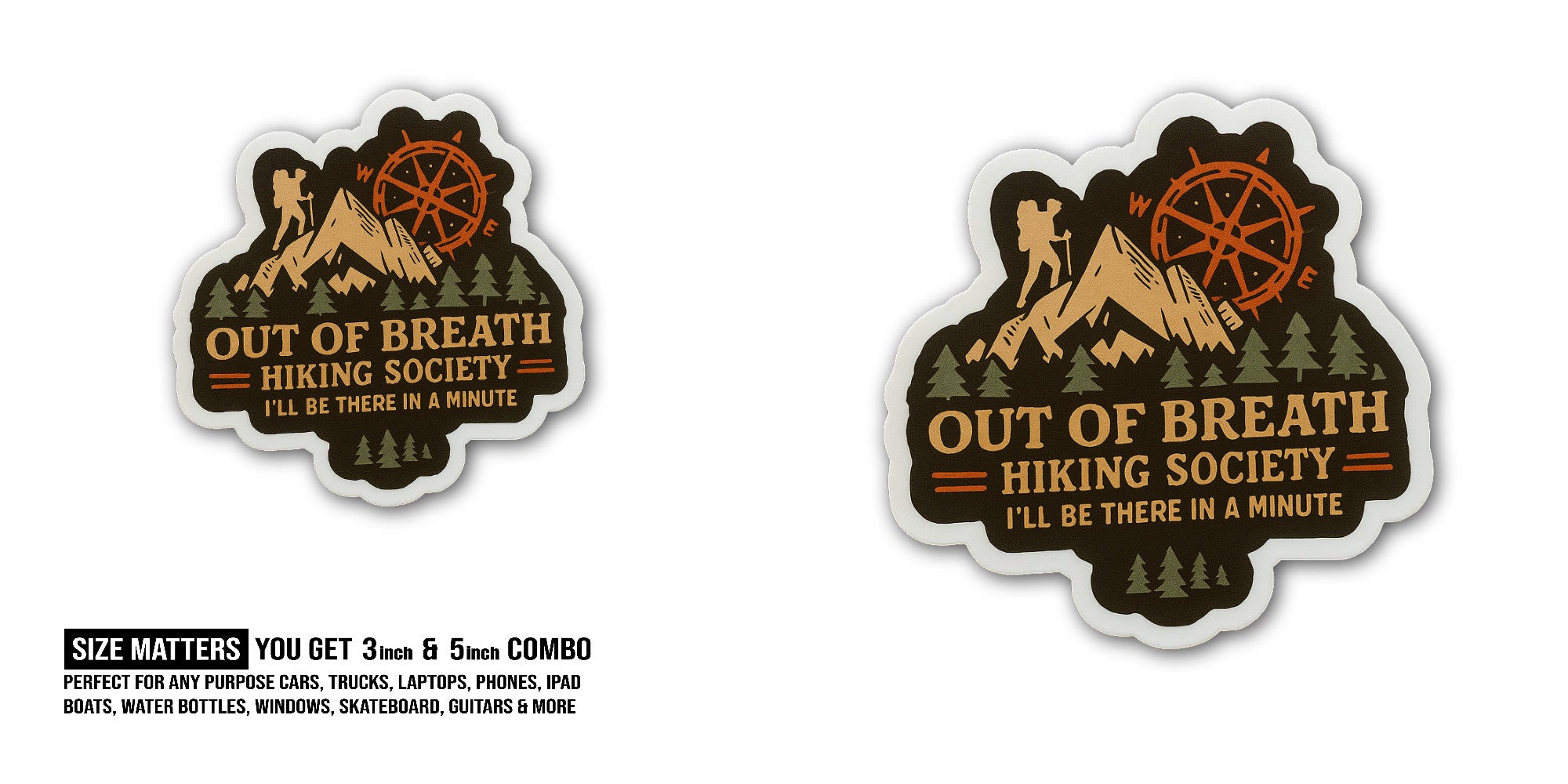 Out of Breath Sticker, Waterproof Vinyl Decal Sticker Indoor Or Outdoor 2 (Pieces) 3" and 5"