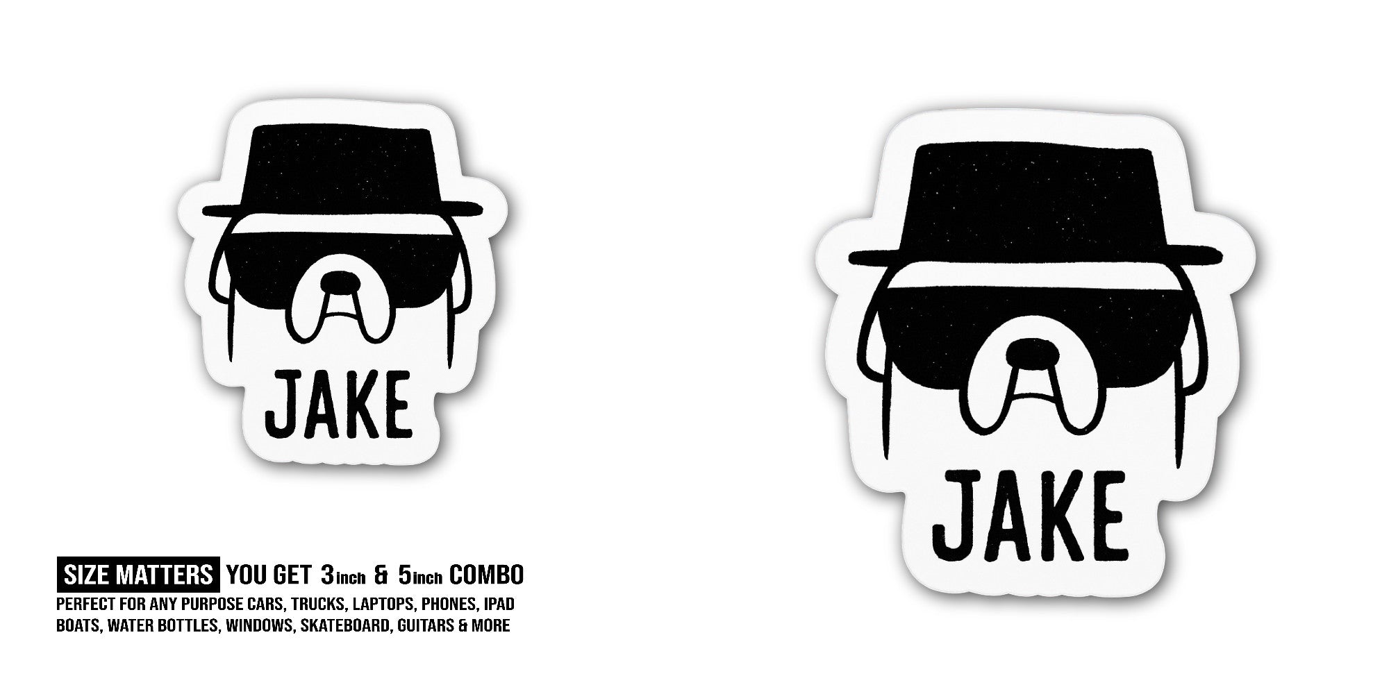 Jake Sticker, Waterproof Vinyl Decal Sticker Indoor Or Outdoor 2 (Pieces) 3" and 5"