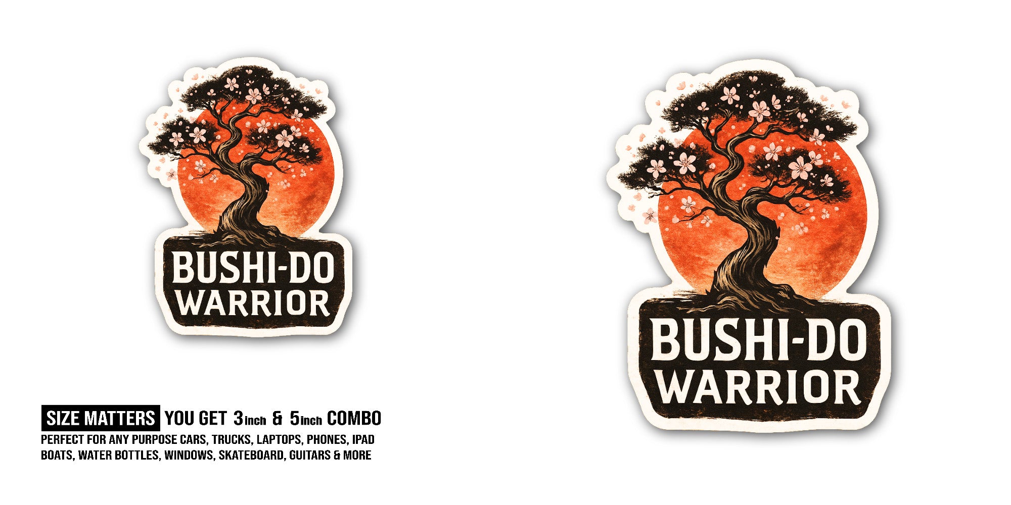 BUSHI-DO WARRIOR Sticker, Waterproof Vinyl Decal Sticker Indoor Or Outdoor 2 (Pieces) 3" and 5"