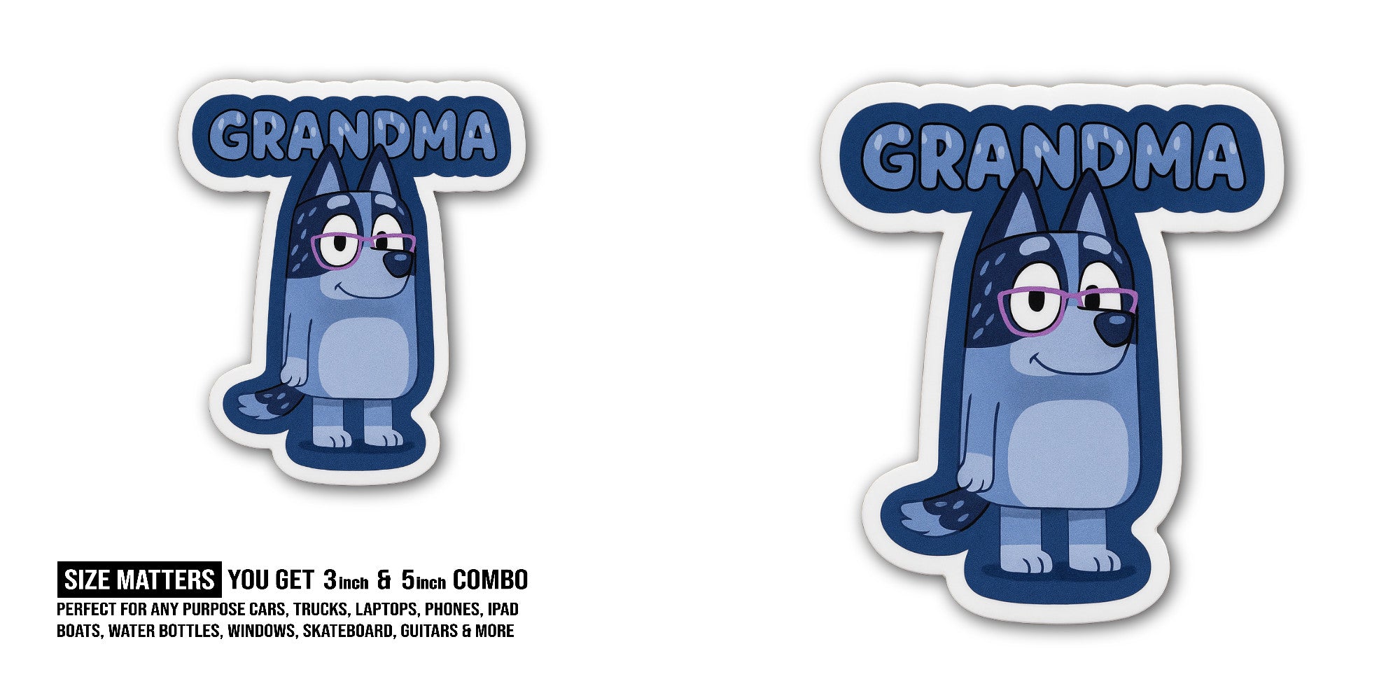 Grandma Sticker, Waterproof Vinyl Decal Sticker Indoor Or Outdoor 2 (Pieces) 3" and 5"