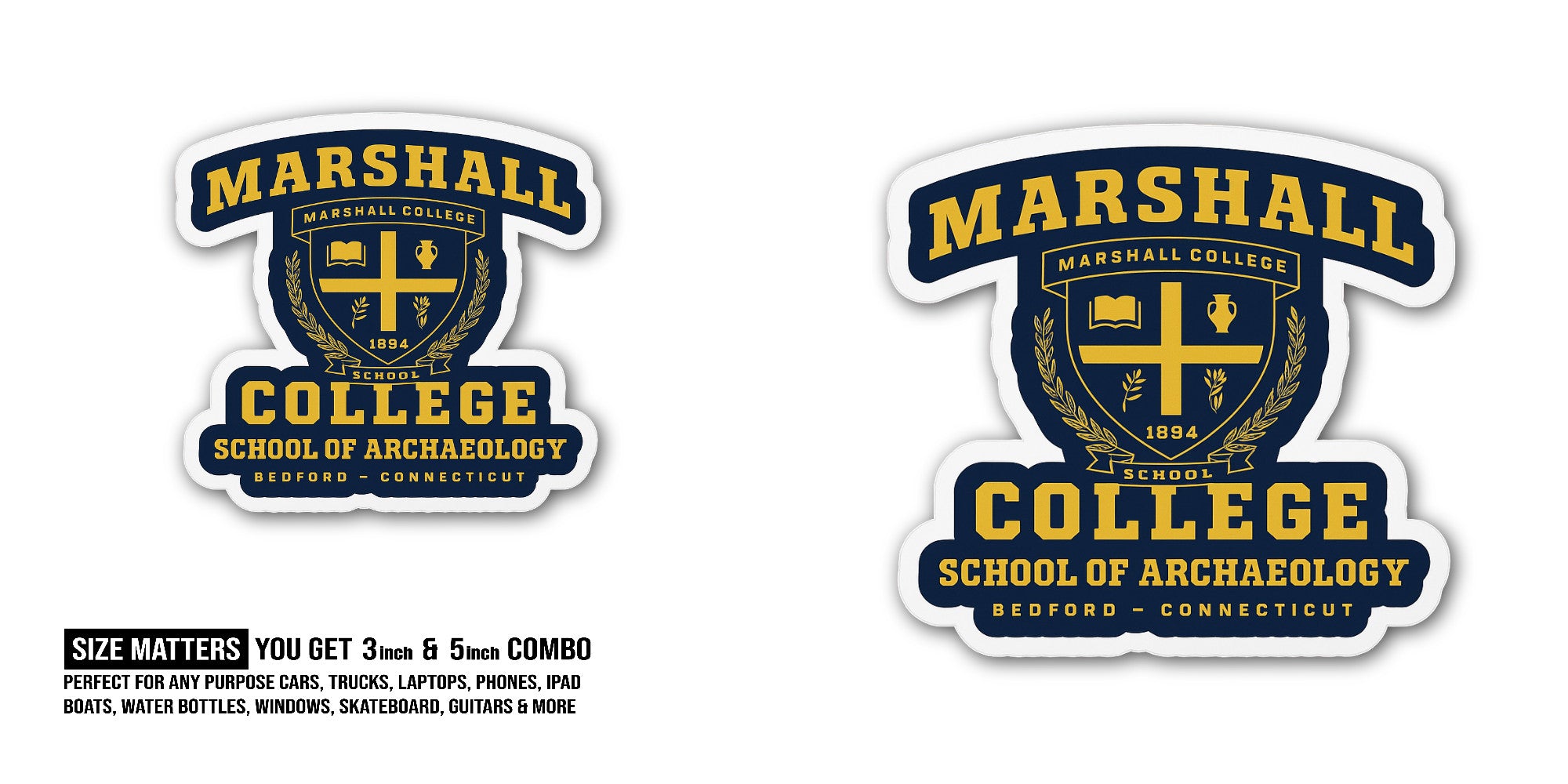 Marshall College Sticker, Waterproof Vinyl Decal Sticker Indoor Or Outdoor 2 (Pieces) 3" and 5"