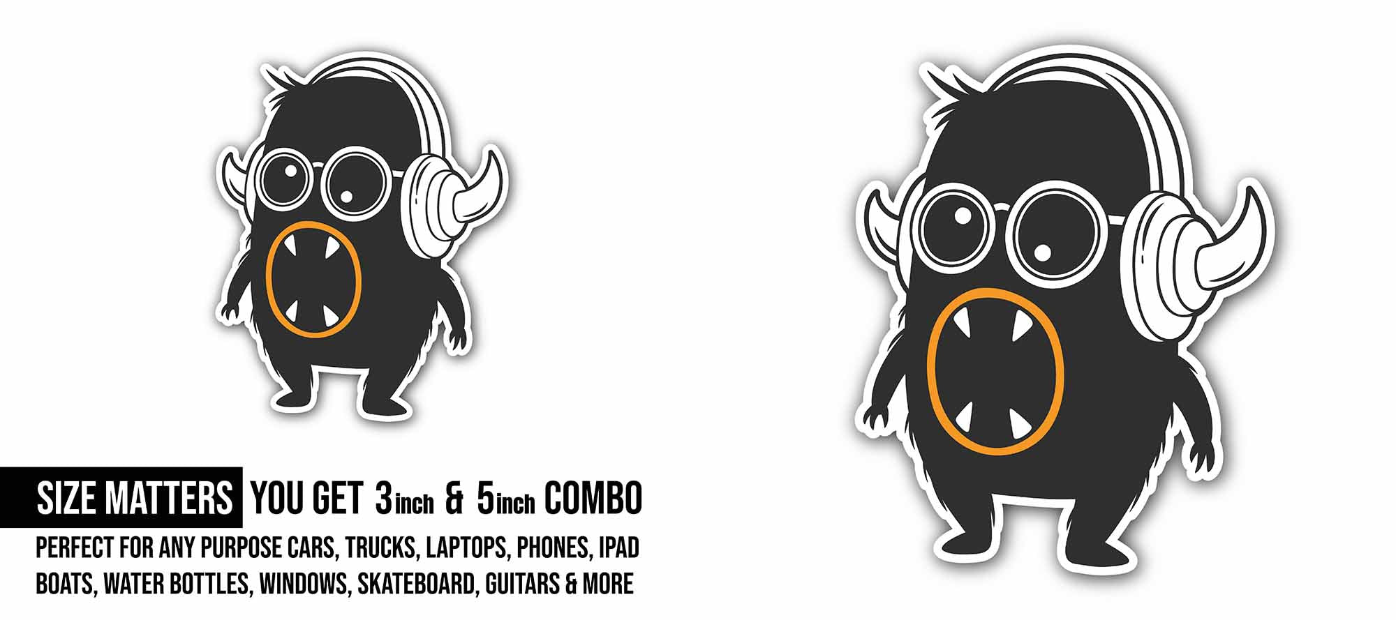 Black Angry Ghost Sticker, Waterproof Vinyl Decal Sticker Indoor Or Outdoor 2 (Pieces) 3" and 5"
