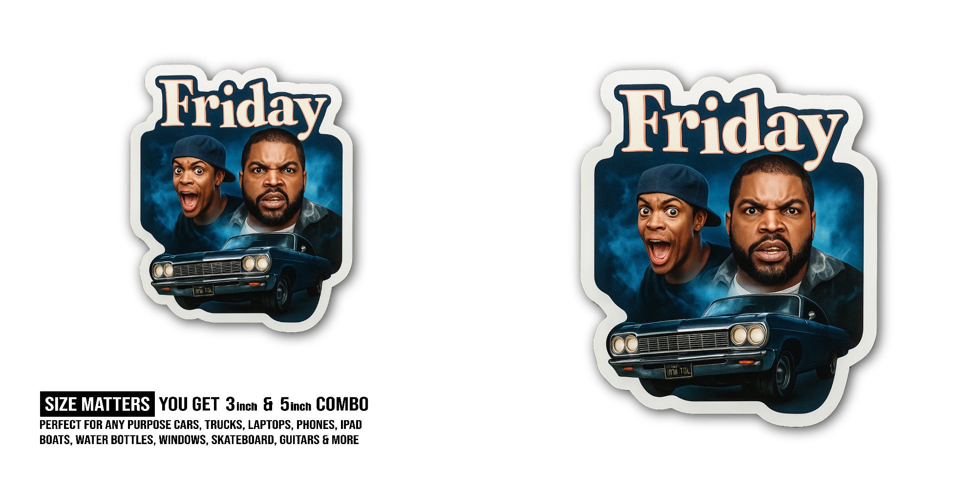 Friday Sticker, Waterproof Vinyl Decal Sticker Indoor Or Outdoor 2 (Pieces) 3" and 5"