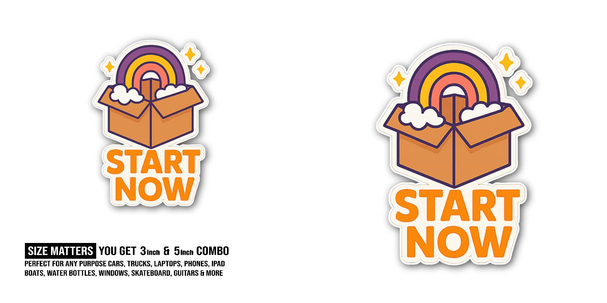 START NOW Sticker, Waterproof Vinyl Decal Sticker Indoor Or Outdoor 2 (Pieces) 3" and 5"