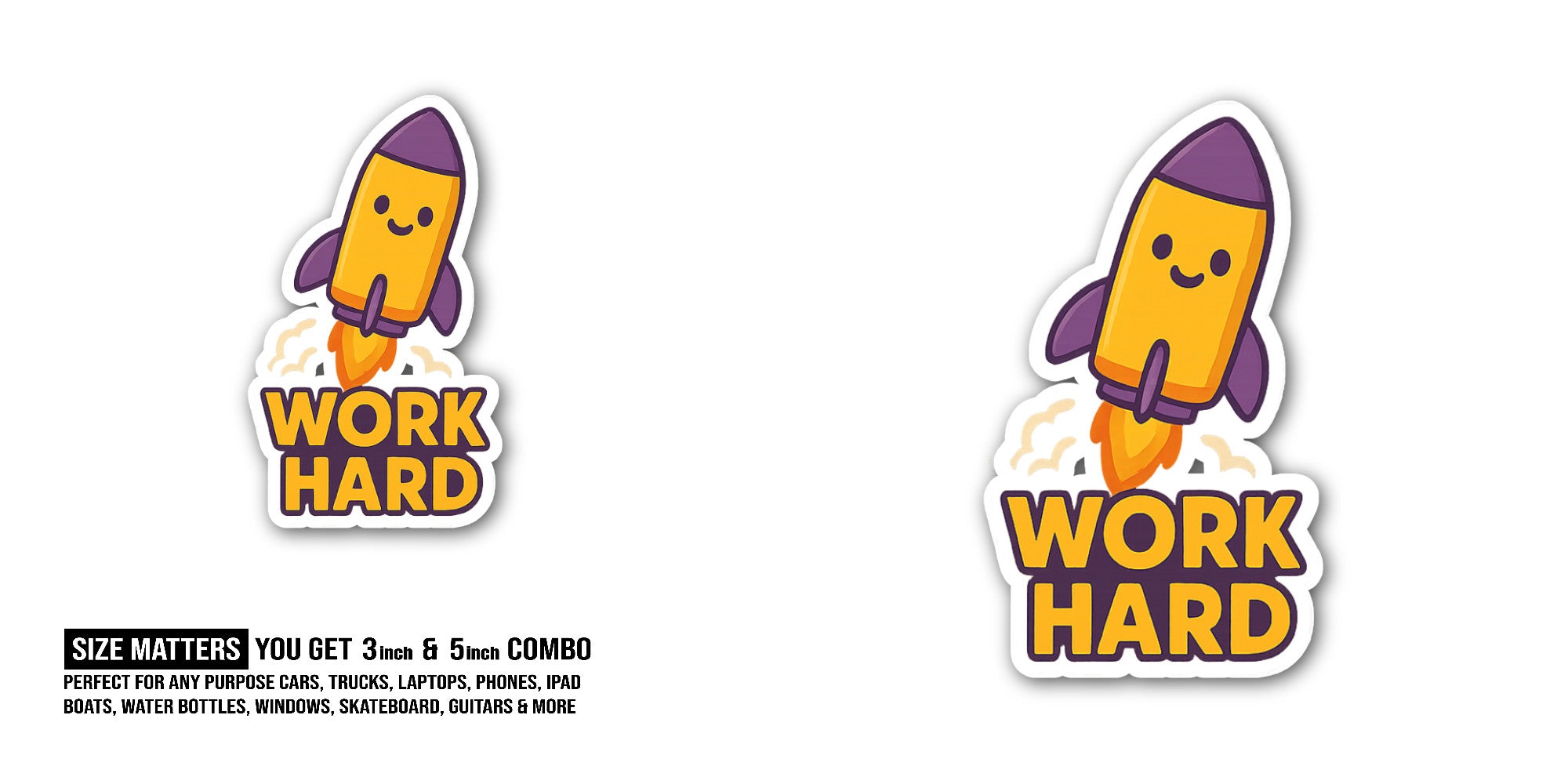 W0RK Hard Sticker, Waterproof Vinyl Decal Sticker Indoor Or Outdoor 2 (Pieces) 3" and 5"