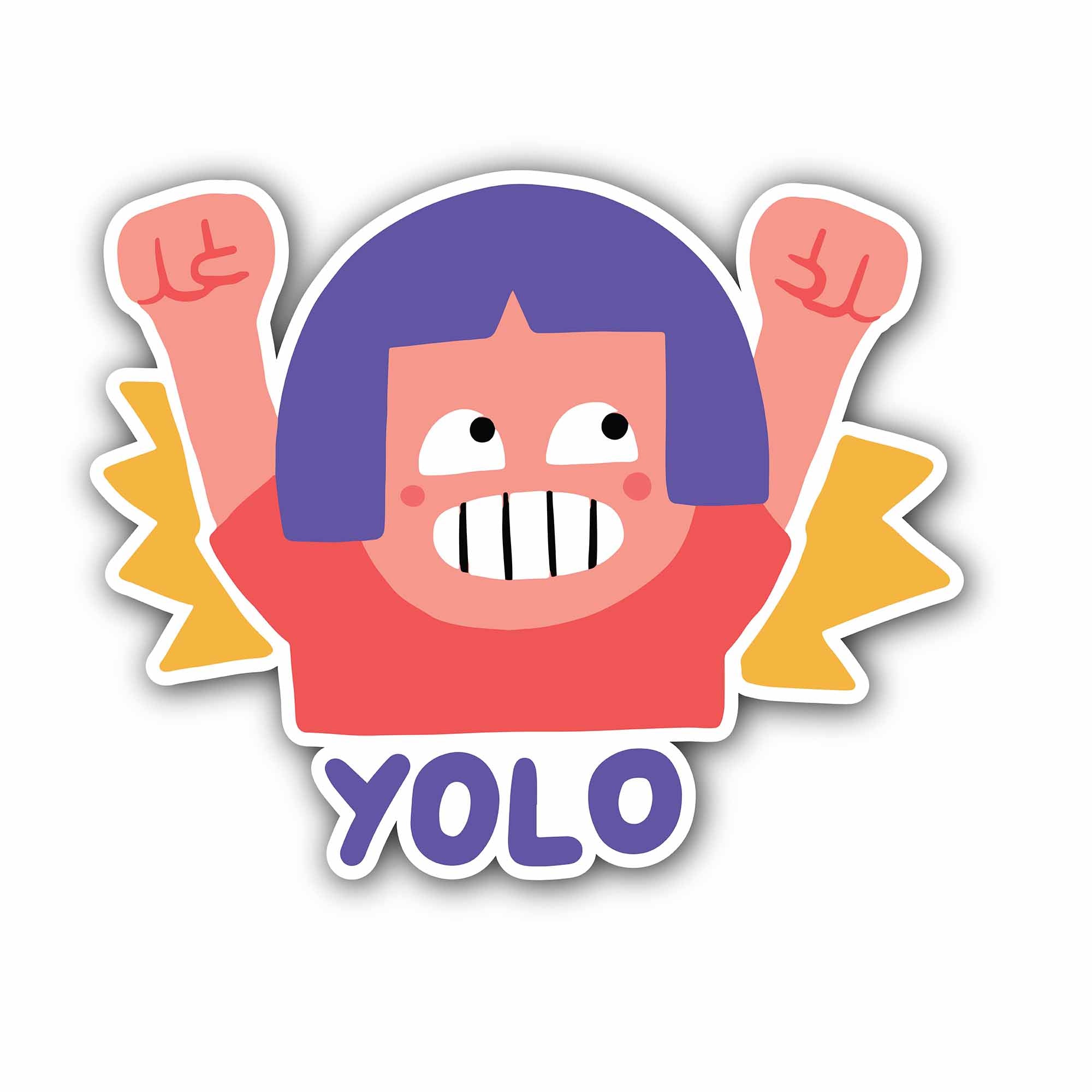 Little Girl and YOLO Message Sticker, Waterproof Vinyl Decal Sticker Indoor Or Outdoor 2 (Pieces) 3" and 5"