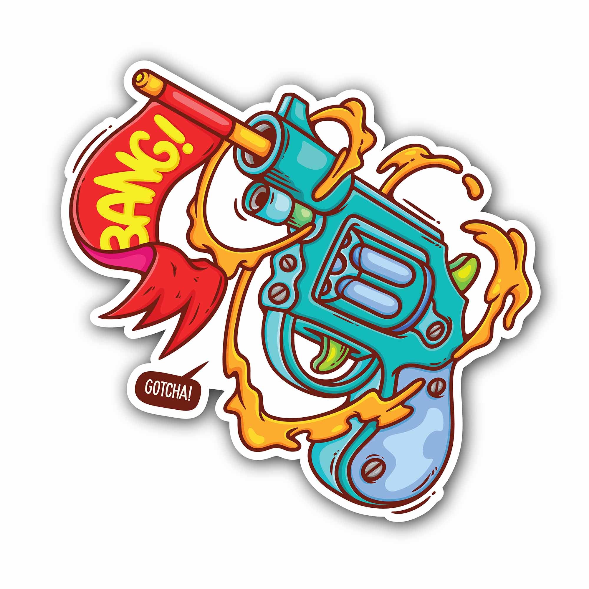 Gun Bang Sticker, Waterproof Vinyl Decal Sticker Indoor Or Outdoor 2 (Pieces) 3" and 5"