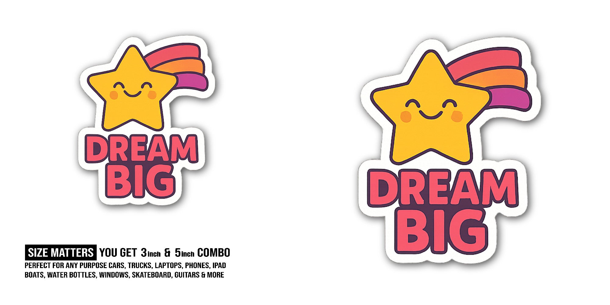 Cute Star Sticker, Waterproof Vinyl Decal Sticker Indoor Or Outdoor 2 (Pieces) 3" and 5"