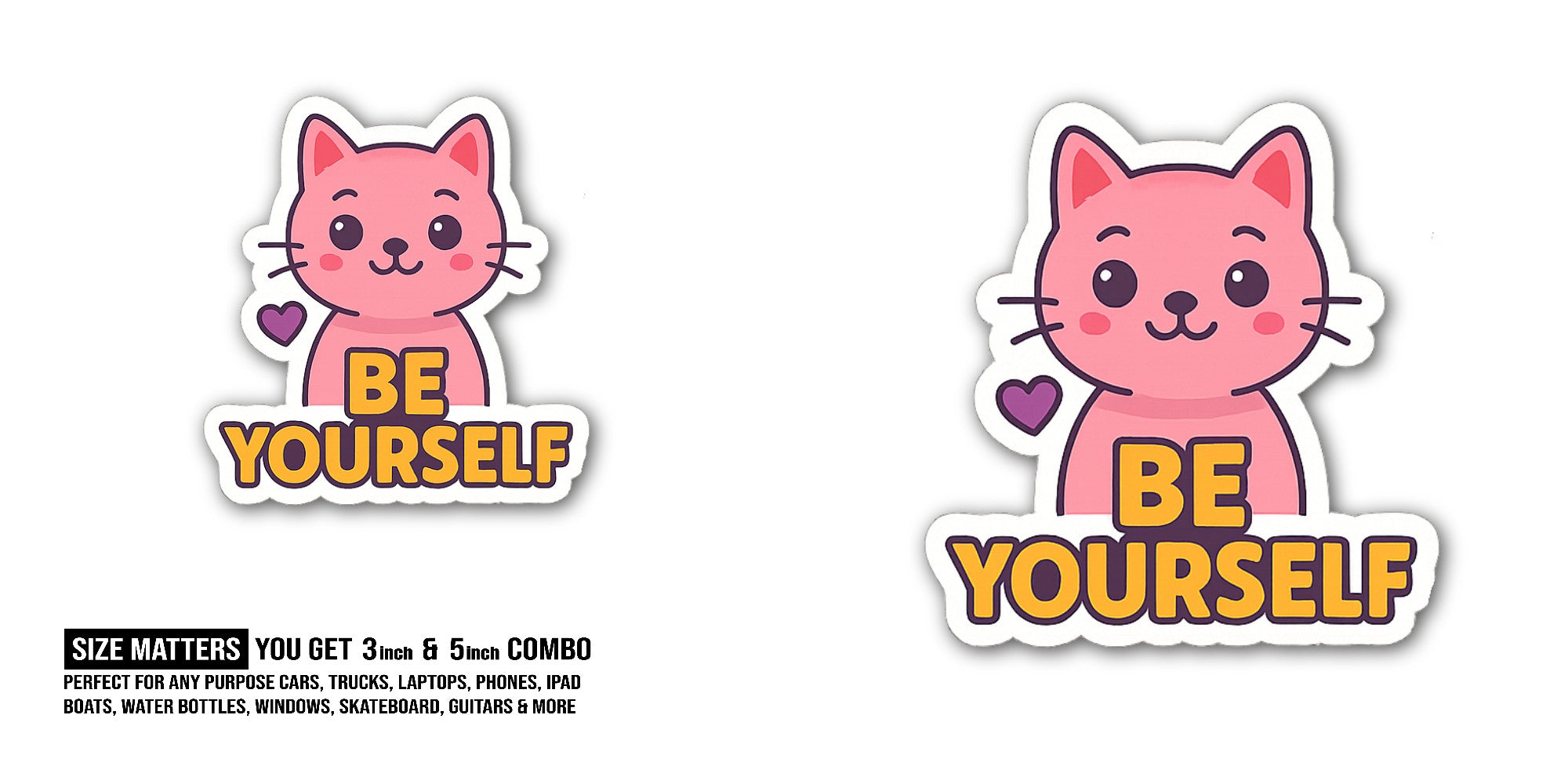 Pink Cat Sticker, Waterproof Vinyl Decal Sticker Indoor Or Outdoor 2 (Pieces) 3" and 5"