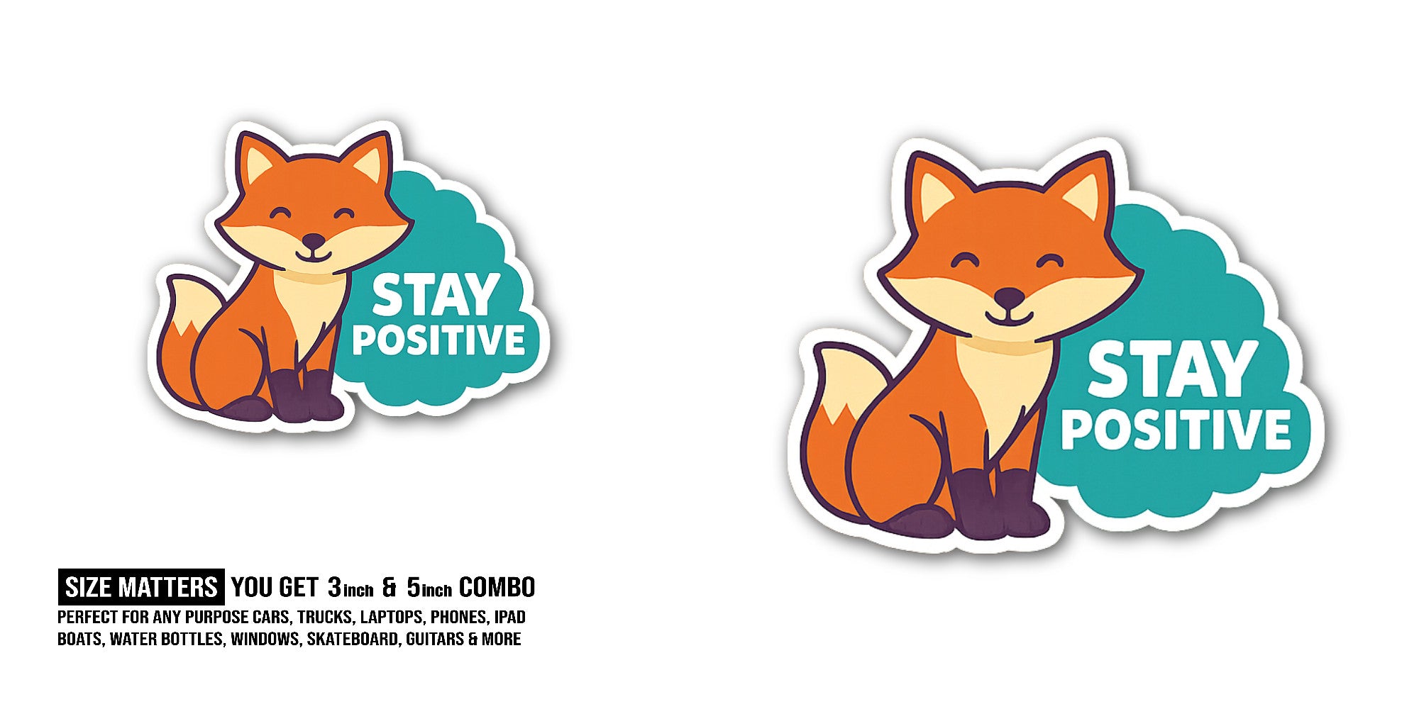 Cute Fox Sticker, Waterproof Vinyl Decal Sticker Indoor Or Outdoor 2 (Pieces) 3" and 5"