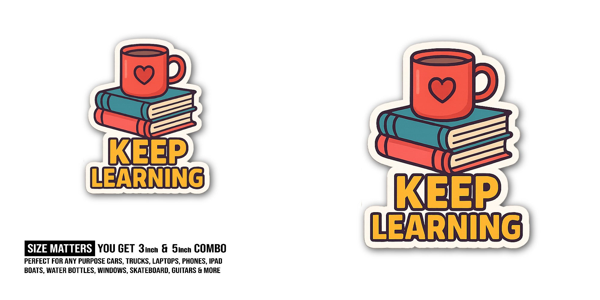 LEARNING Sticker, Waterproof Vinyl Decal Sticker Indoor Or Outdoor 2 (Pieces) 3" and 5"